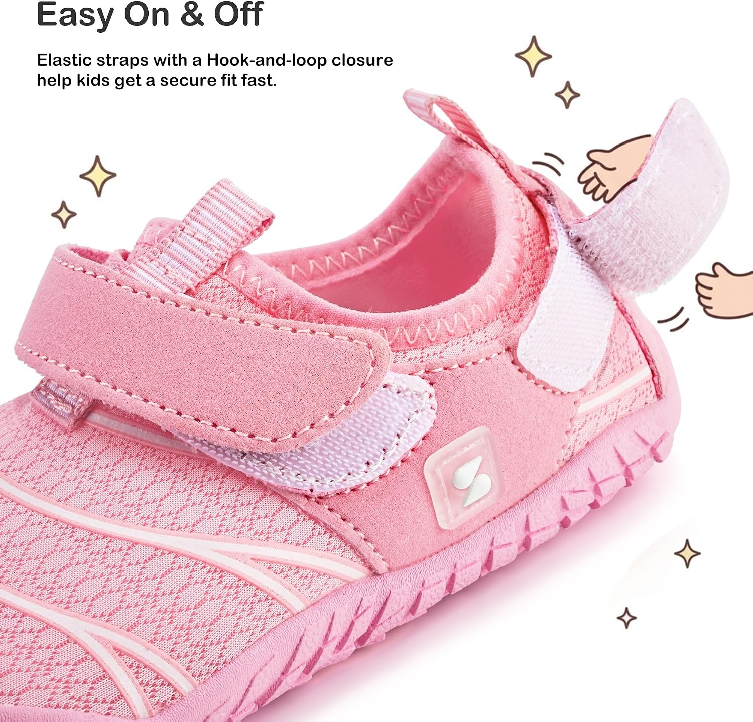 Stelle Kids Water Shoes Lightweight Quick Dry Barefoot for Boys and Girls | Double Hook-and-Loop Straps with Reinforced Toe Box for Beach,Pool,Swim,Hiking and Outdoor Play,Fits Toddler to Big Kids(Pink)