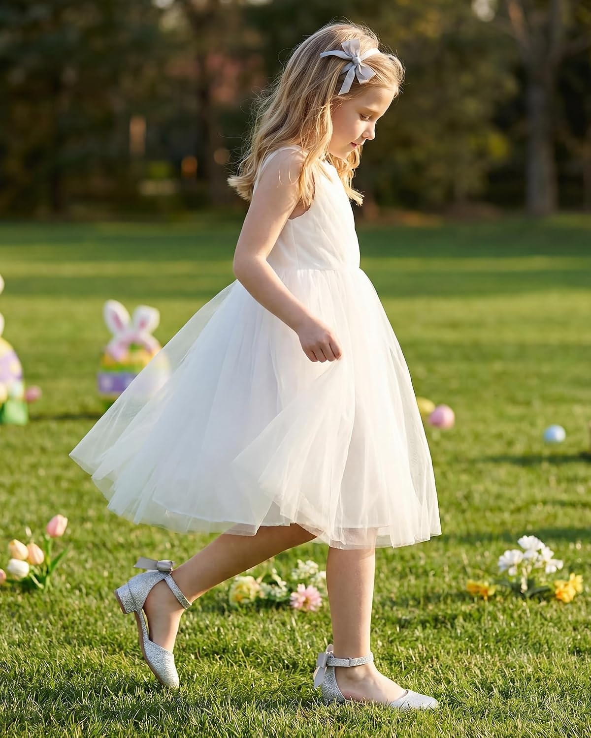 Stelle Girls Dress Shoes Closed Toe Heels Ankle Strap Pumps Sandals Flower Wedding Party Princess Shoes for Toddler Little Big Kid(Silver)