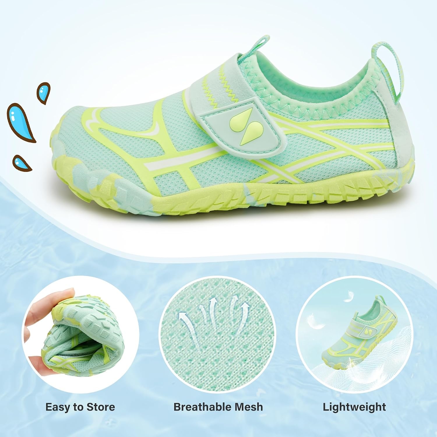 Stelle Kids Water Shoes Wide Toe Box Barefoot Quick Dry Non-Slip Aqua Shoes for Boys Girls Toddler Beach Swim Pool(Seafoam Pop)