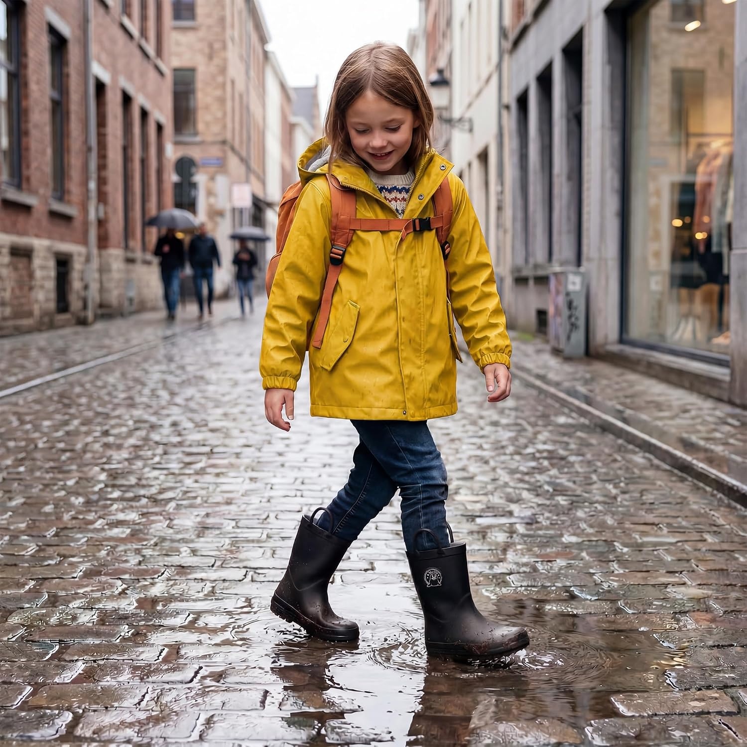 Stelle Kids Rain Boots for Boys Girls Outdoor Play and Rainy Days(Matte Black)