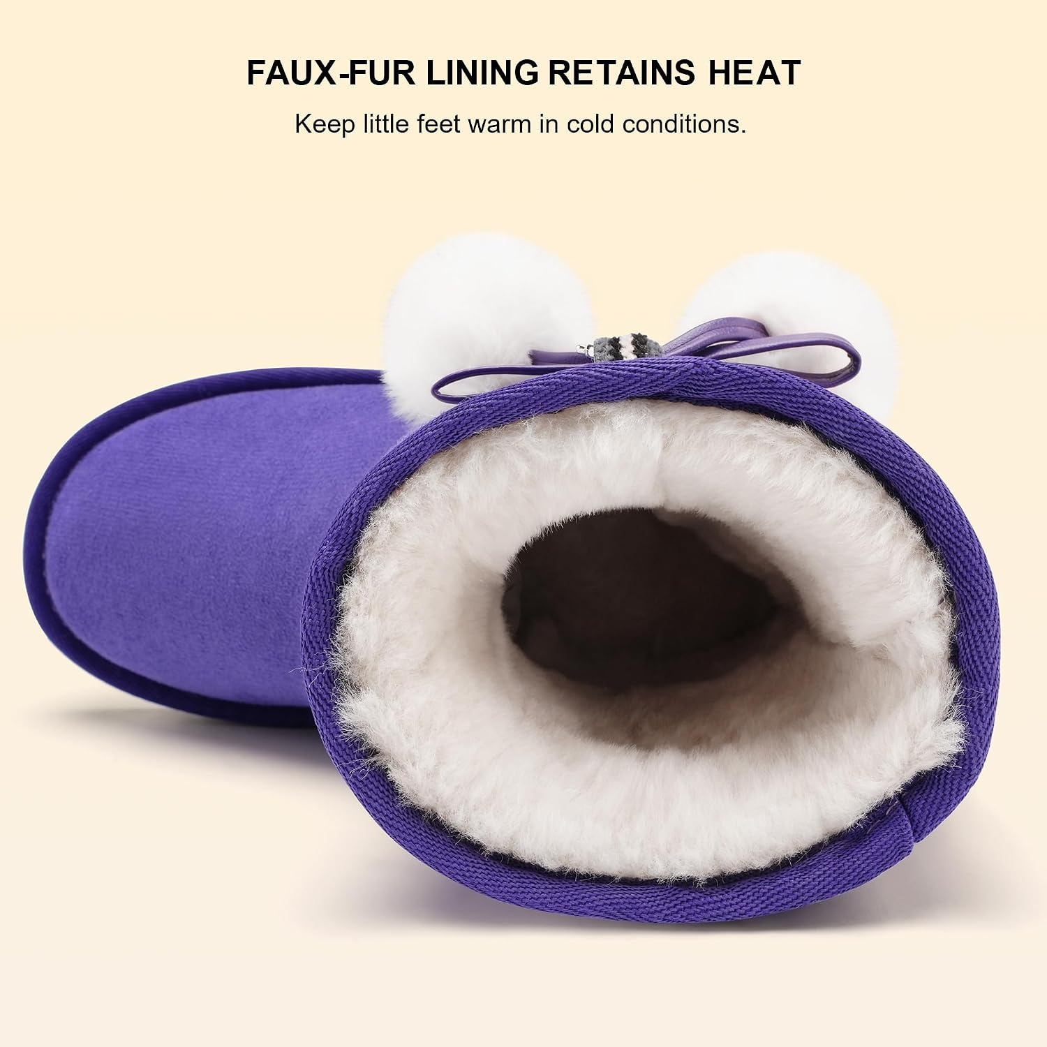 Stelle Girls Boys Boots Kids Snow Winter Boots Outdoor Ankle Warm Slip On Faux Fur Lined Lightweight Shoes(Toddler/Little Kids/Big Kids)(Purple)