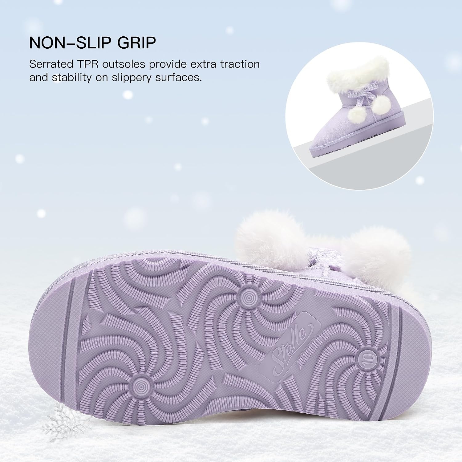 Stelle Girls Winter Boots Fuzzy Snow Boots for Kids | Faux Fur Lined, Cozy & Lightweight, Faux Suede Upper, Easy Pull-On, Non-Slip TPR Outsole, Warm Winter Boots(Lavender)