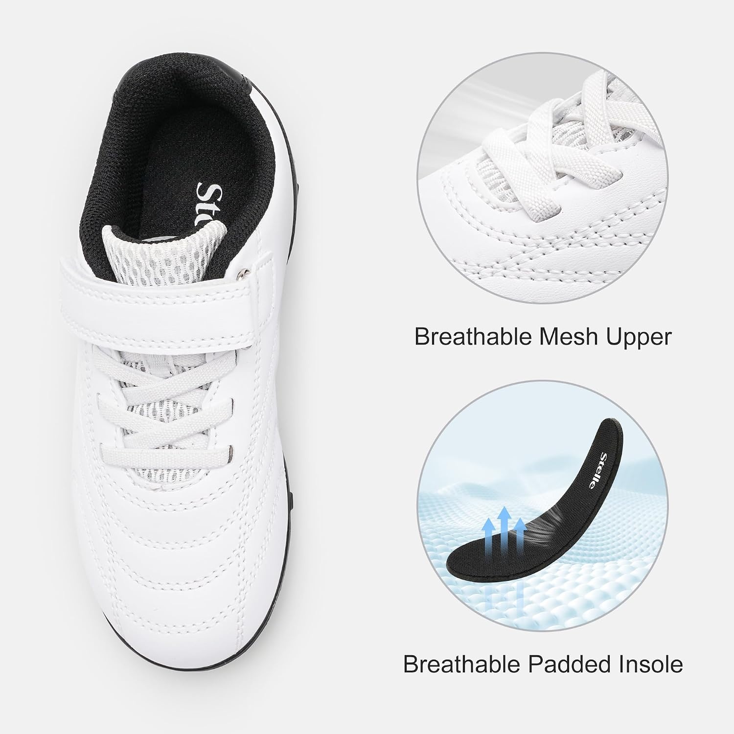 Stelle Baseball Cleats Girls Boys Soccer Shoes Futsal Multi-Sport | Turf Outsole Indoor Soccer&Softball Lightweight Upper Elastic Laces Hook-and-Loop Strap Training&Practice Youth Athletes(White)
