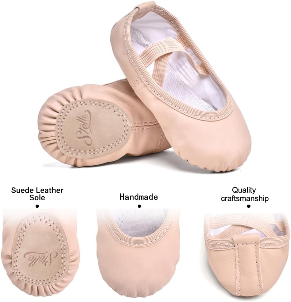 Stelle Ballet Shoes for Girls Toddler Soft Leather Split Sole Practice(Ballet Pink)