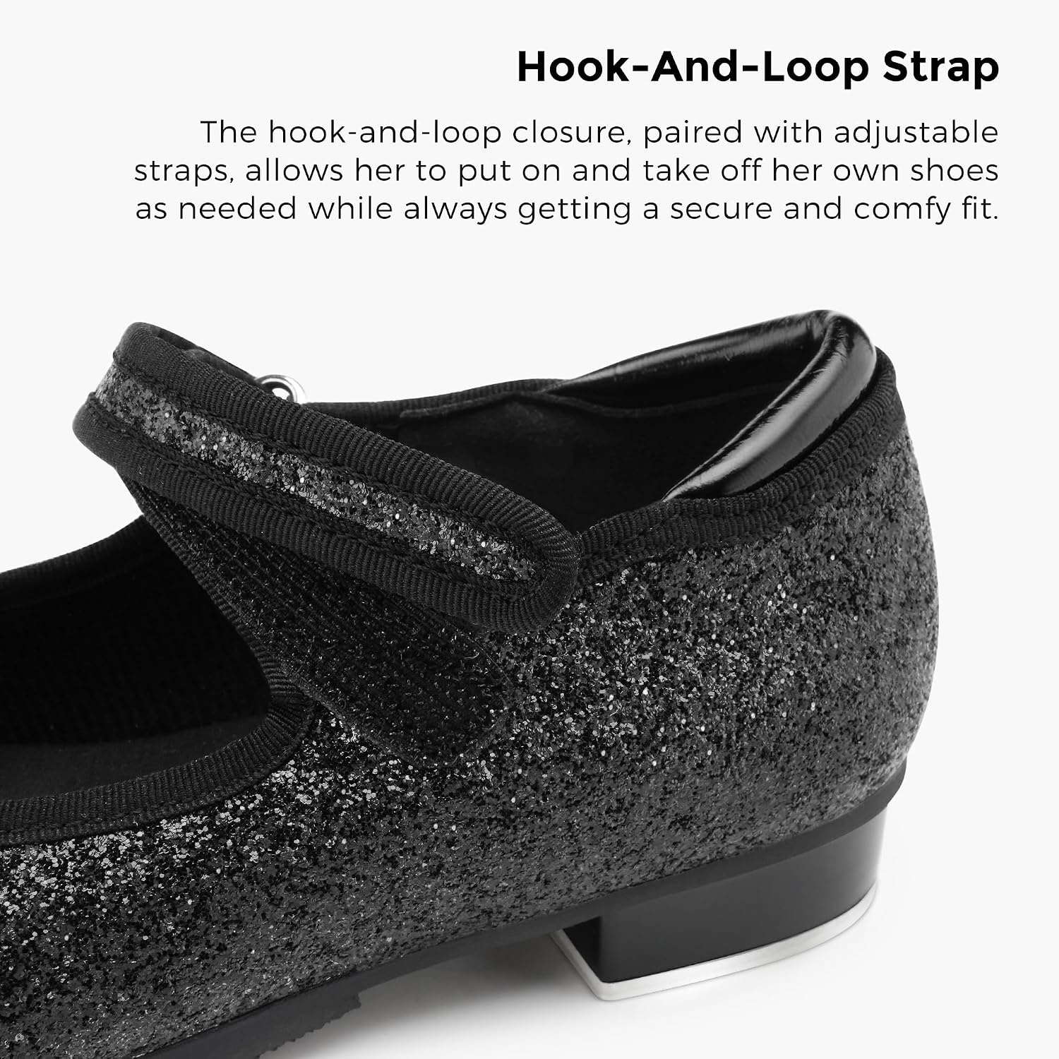 Stelle Tap Shoes for Girls Toddler PU Leather Non-Slip Dance Shoes for Toddler/Little Kid/Big Kid(Black Giltter)
