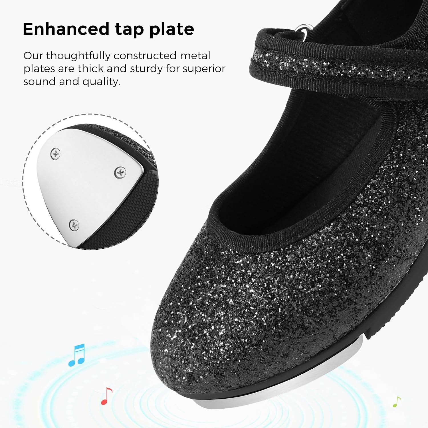 Stelle Tap Shoes for Girls Toddler PU Leather Non-Slip Dance Shoes for Toddler/Little Kid/Big Kid(Black Giltter)
