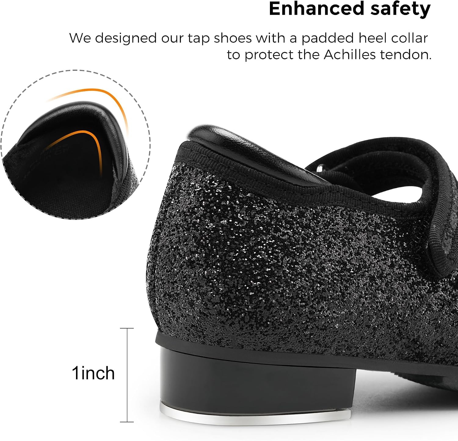 Stelle Tap Shoes for Girls Toddler PU Leather Non-Slip Dance Shoes for Toddler/Little Kid/Big Kid(Black Giltter)