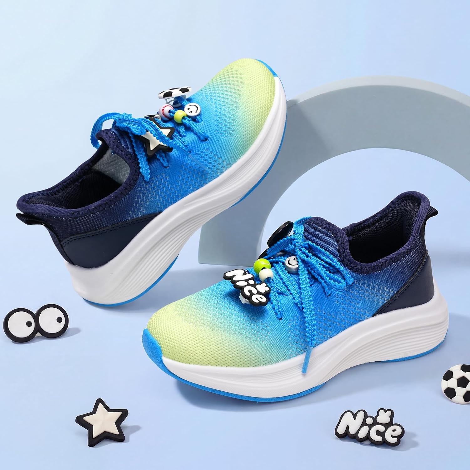 Stelle Girls Sneakers Kids Tennis Running Walking Shoes Slip-On Athletic Non Slip Lightweight Breathable Sport Shoes for Little/Big Kid(Lume Lagoon)