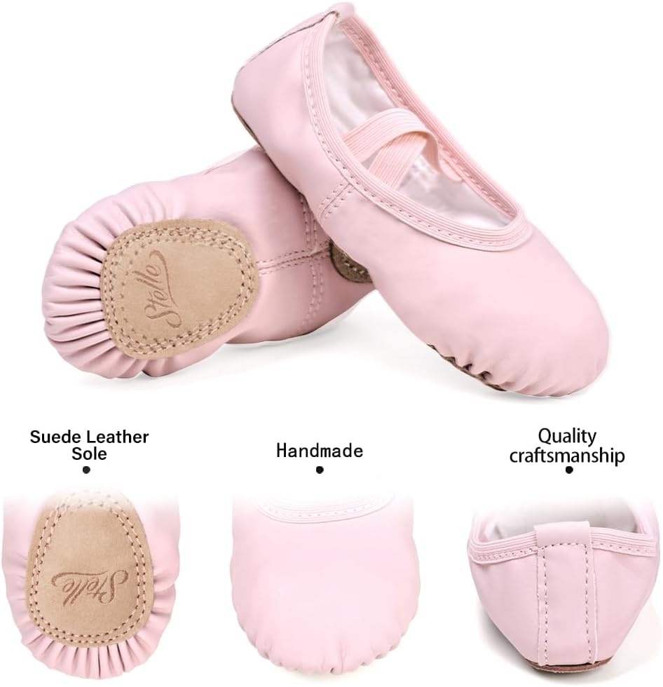 Stelle Ballet Shoes for Girls Toddler Soft Leather Split Sole Practice(Pink)