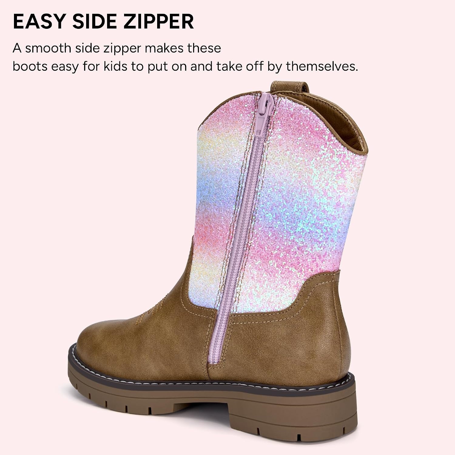 Stelle Kids Cowboy Boots Toddler Girls Boys Western Boots(Rainbow Glitter)