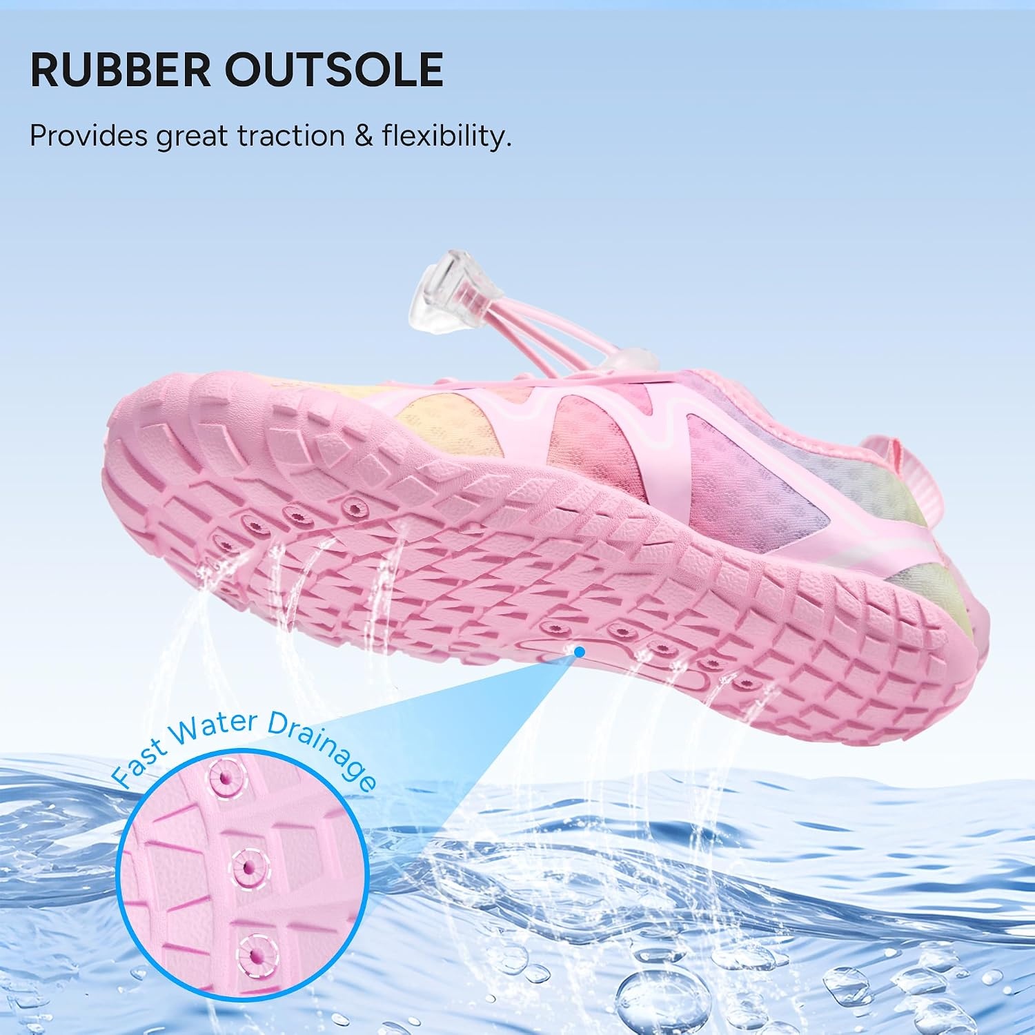 Stelle Kids Water Shoes Quick Dry Barefoot Drawstring | Perforated Sole for Quick Drainage with Drawstring Closure for Boys and Girls,Beach,Pool and Hiking,Toddler to Big Kid(Rainbow)