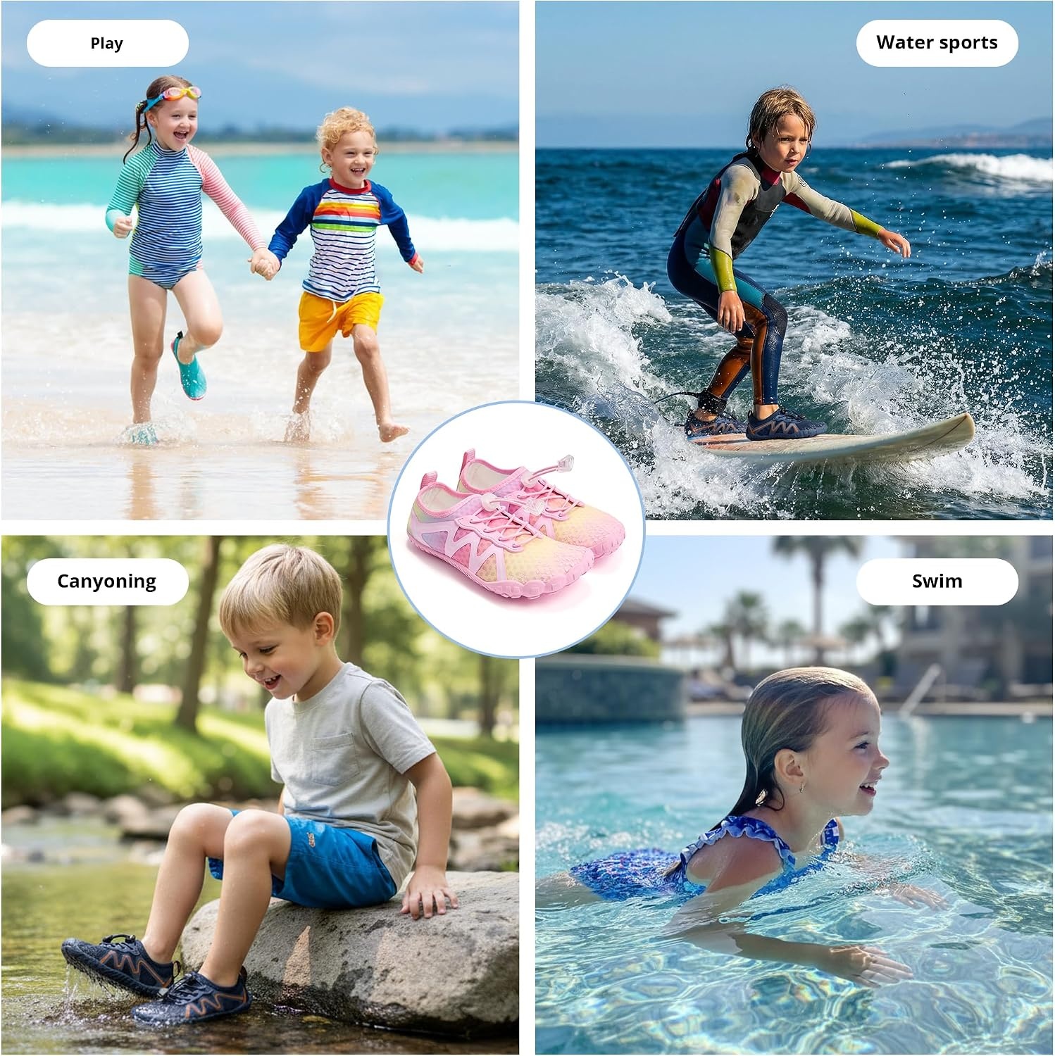 Stelle Kids Water Shoes Quick Dry Barefoot Drawstring | Perforated Sole for Quick Drainage with Drawstring Closure for Boys and Girls,Beach,Pool and Hiking,Toddler to Big Kid(Rainbow)