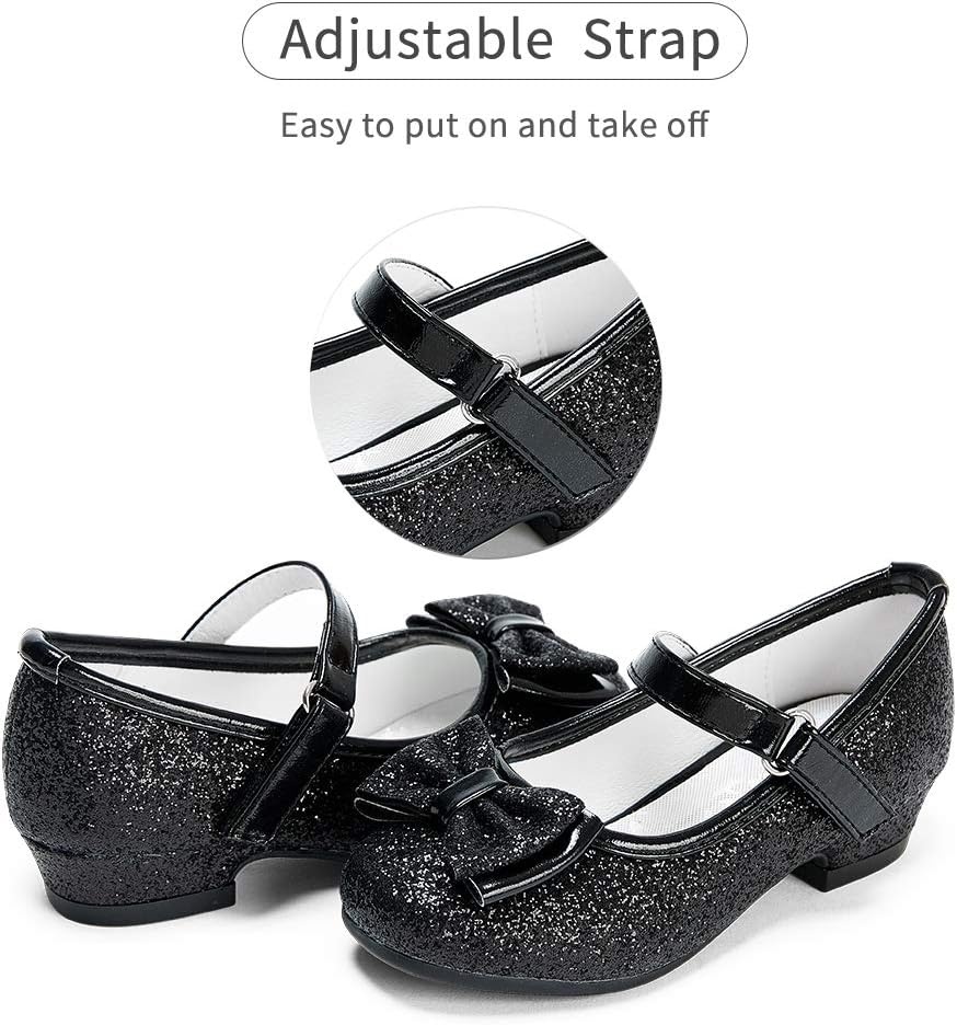 Stelle Girls Dress Shoes Glitter Princess Low Heels for Party Wedding Prom(T08-black Glitter)