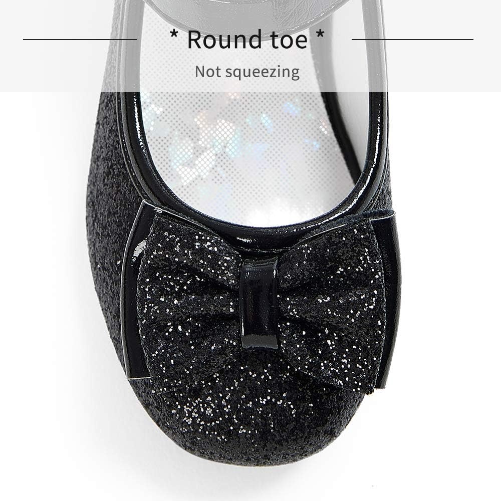 Stelle Girls Dress Shoes Glitter Princess Low Heels for Party Wedding Prom(T08-black Glitter)