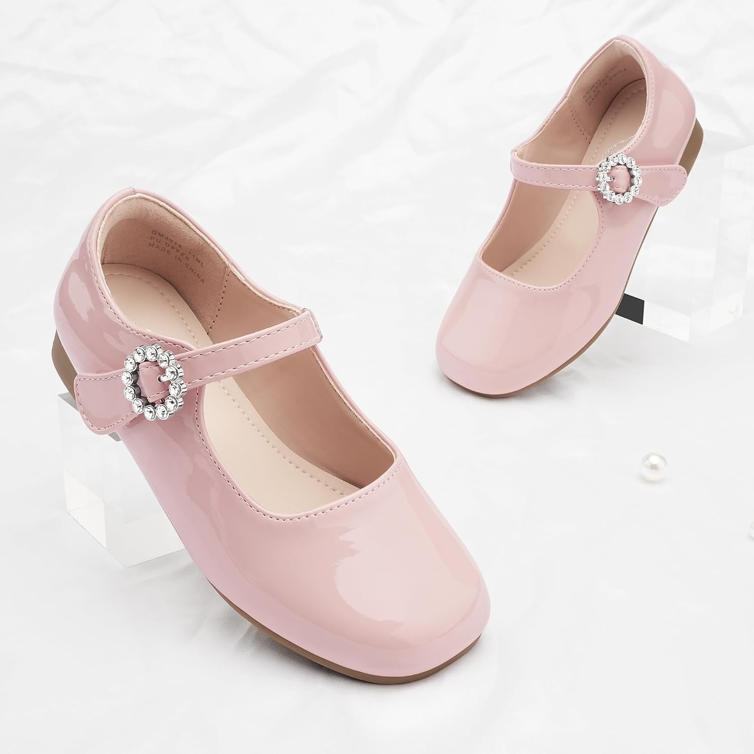Stelle Girls Dress Shoes Mary Jane Ballet Flats Flower School Shoes for Wedding Party Toddler/Little/Big Kid(Pink)
