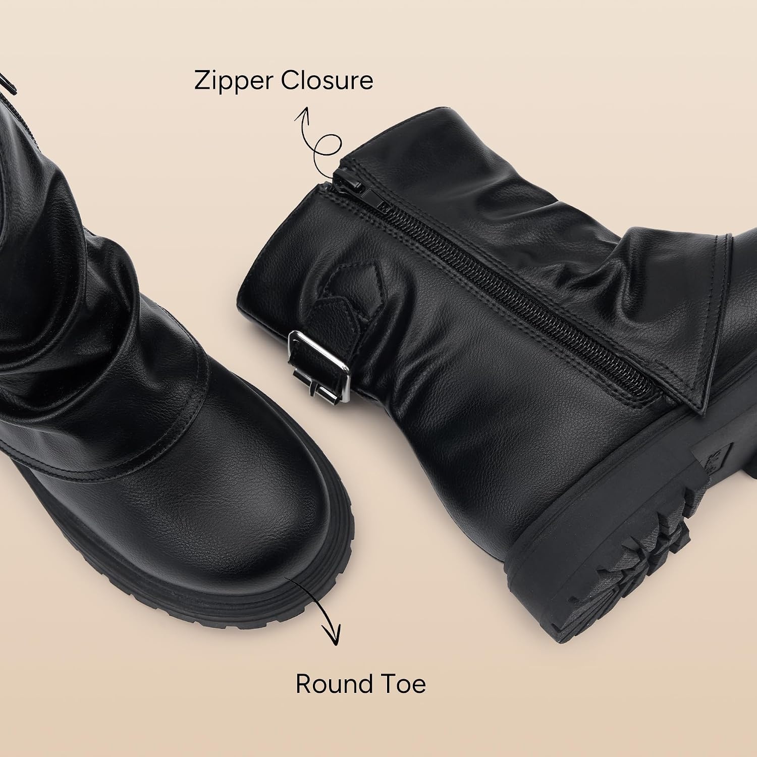Stelle Girls Combat Ankle Boots Chunky Western Booties Black Shoes(Black)