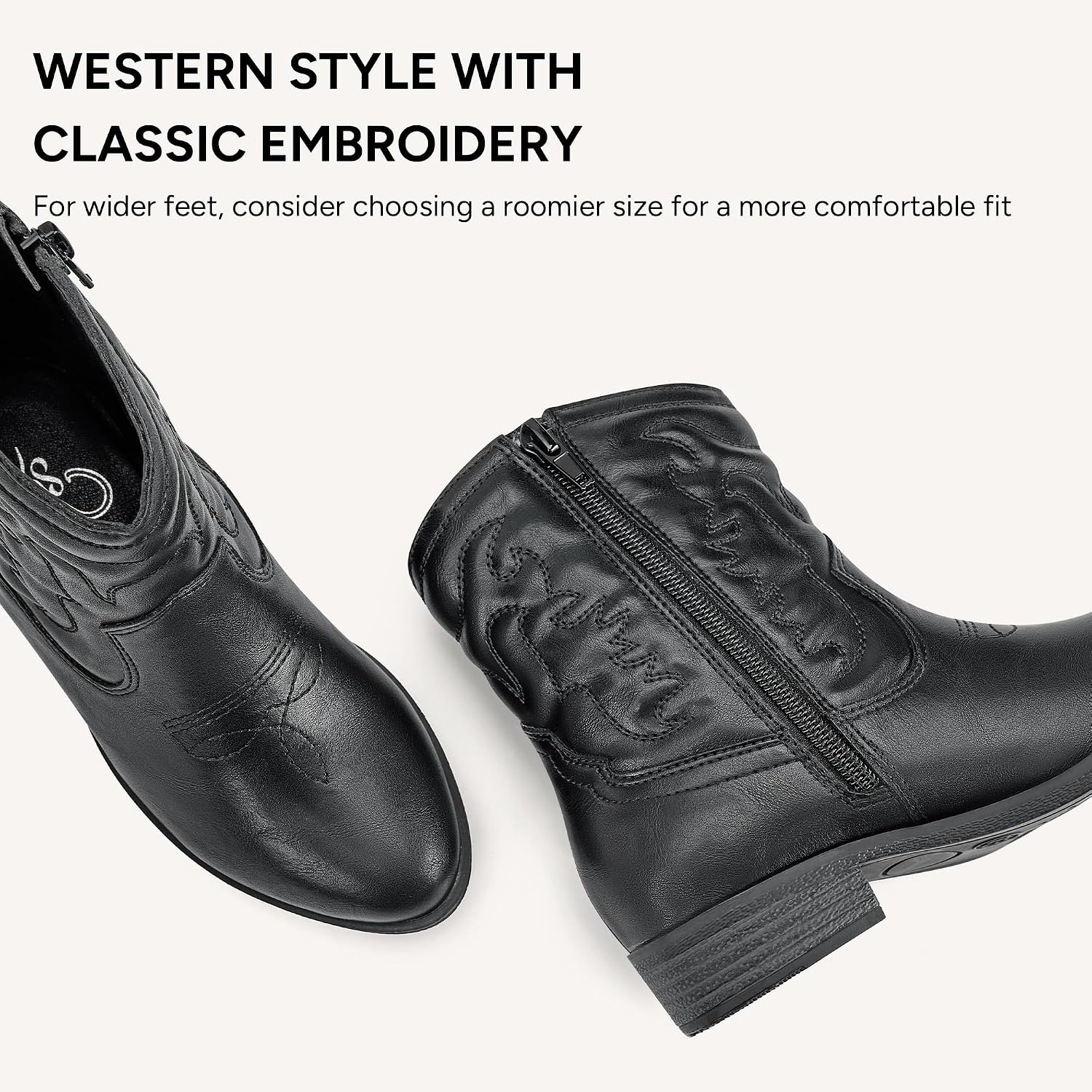 Stelle Girls Glitter Cowgirl Boots Kids Boys Cowboy Boots(Black)