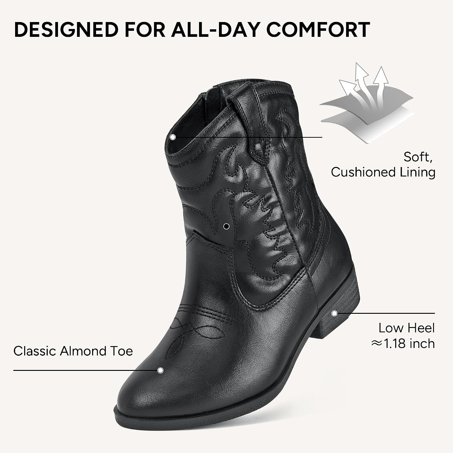 Stelle Girls Glitter Cowgirl Boots Kids Boys Cowboy Boots(Black)