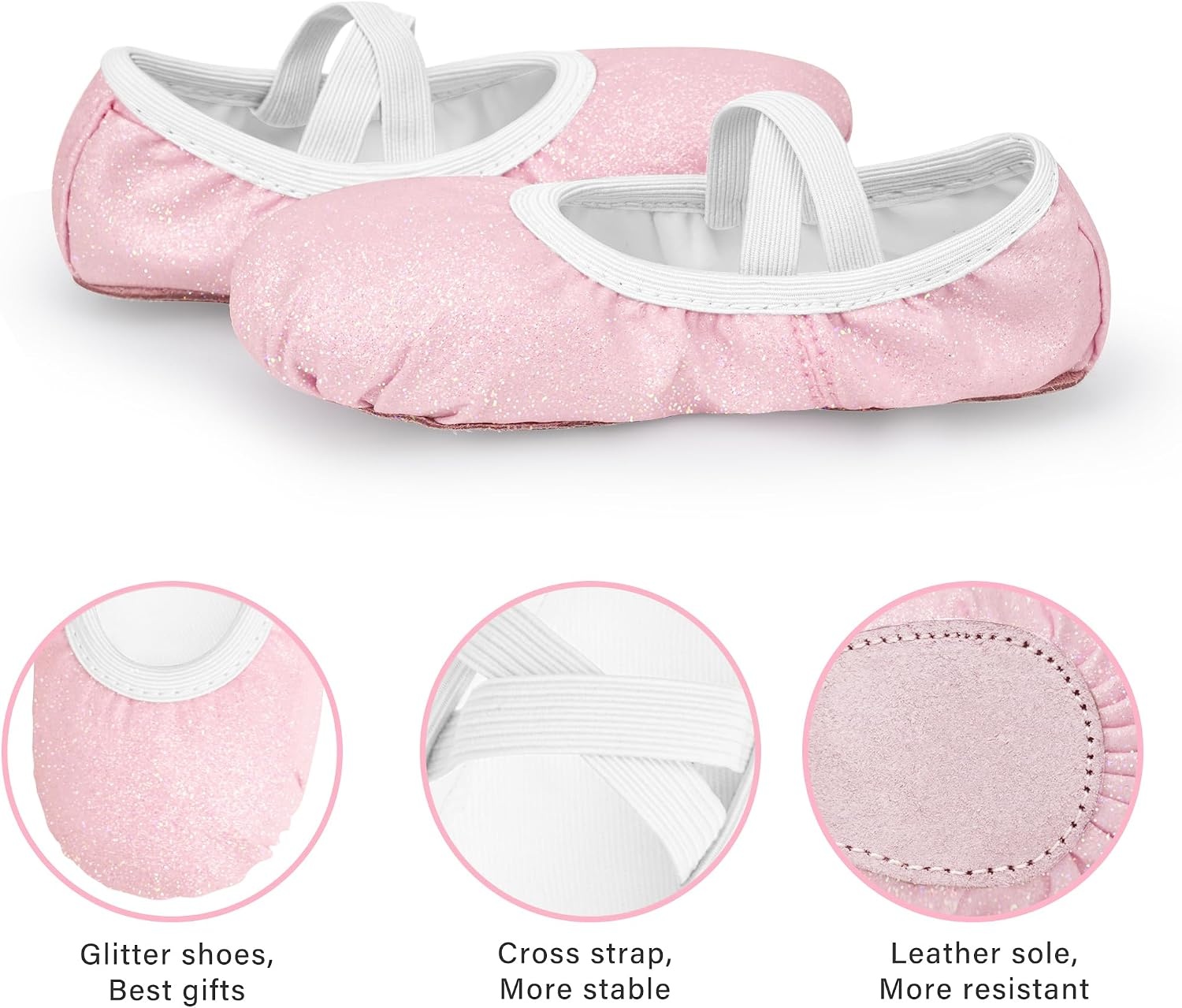Stelle Ballet Shoes for Girls Glitter | Metallic Faux Leather Ballet Slippers Dance Shoes for Toddler/Little/Big Kids(Pink Glitter)