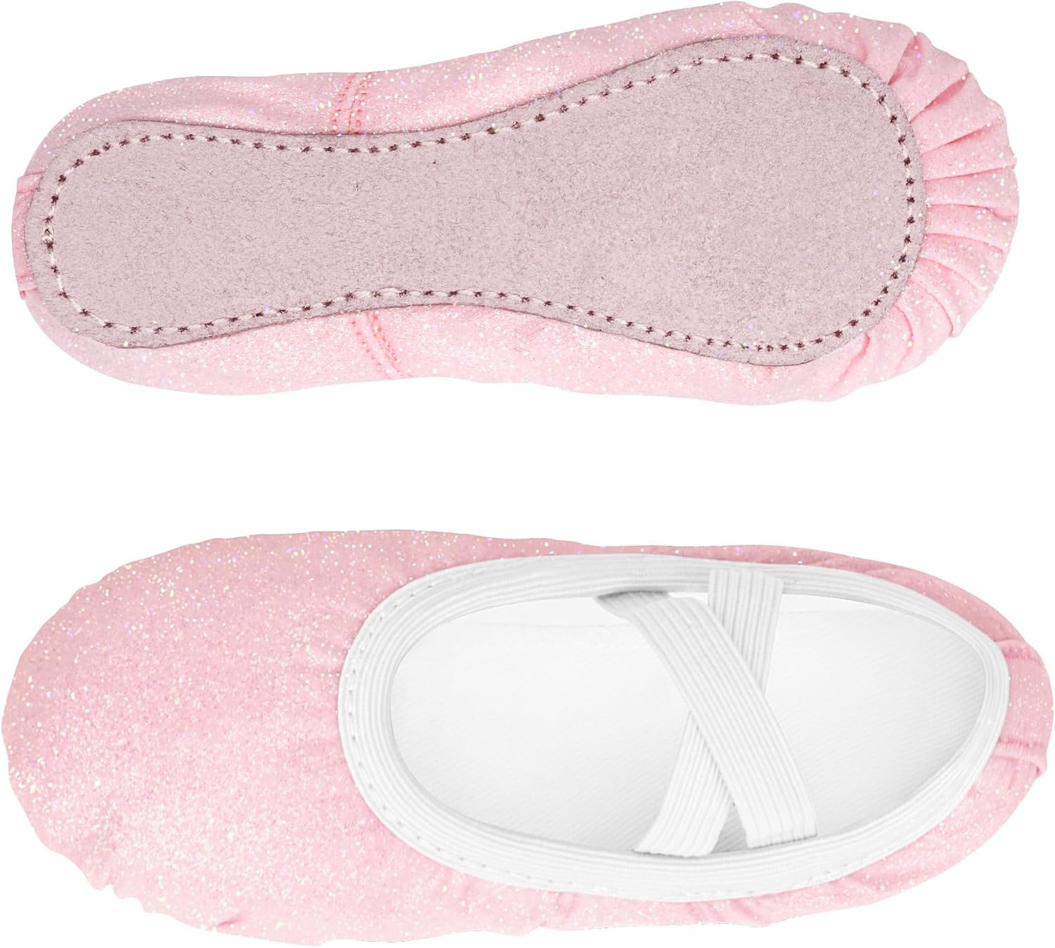 Stelle Ballet Shoes for Girls Glitter | Metallic Faux Leather Ballet Slippers Dance Shoes for Toddler/Little/Big Kids(Pink Glitter)