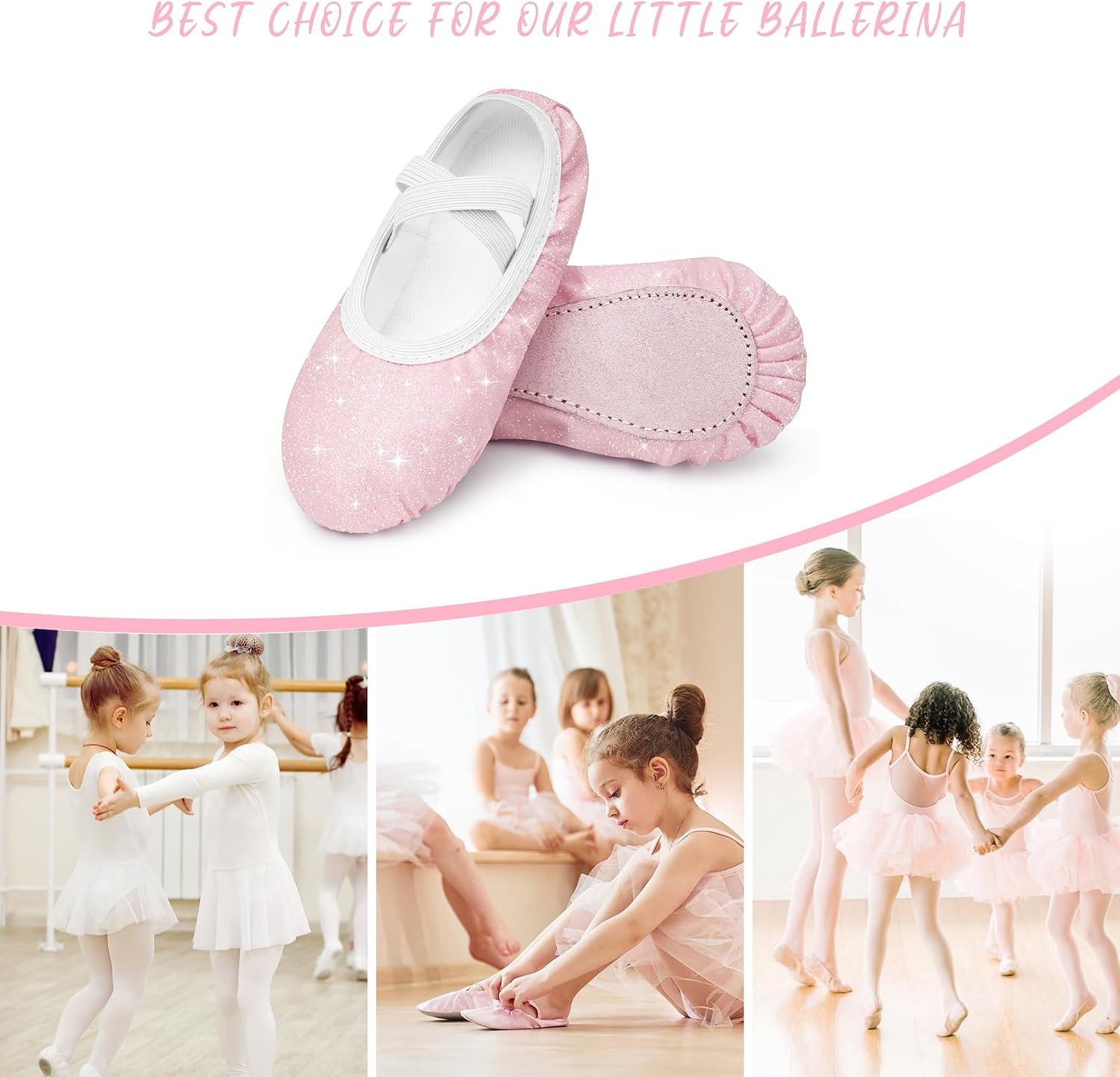 Stelle Ballet Shoes for Girls Glitter | Metallic Faux Leather Ballet Slippers Dance Shoes for Toddler/Little/Big Kids(Pink Glitter)
