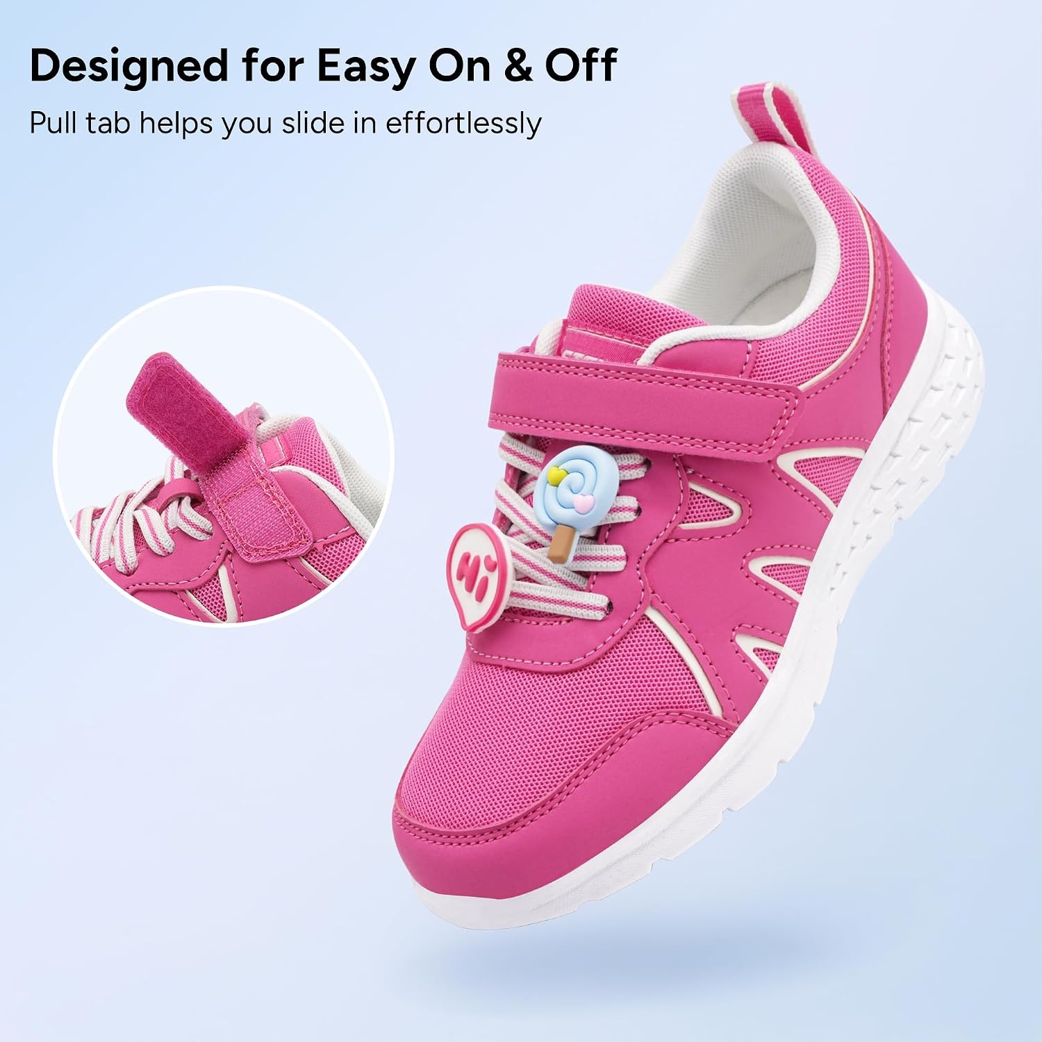 Stelle Girls Sneakers Kids Tennis Shoes with Non-Slip Sole Lightweight Breathable Athletic Sports Running Shoes for Toddler/Little Kid/Big Kid(Fuchsia+charms)
