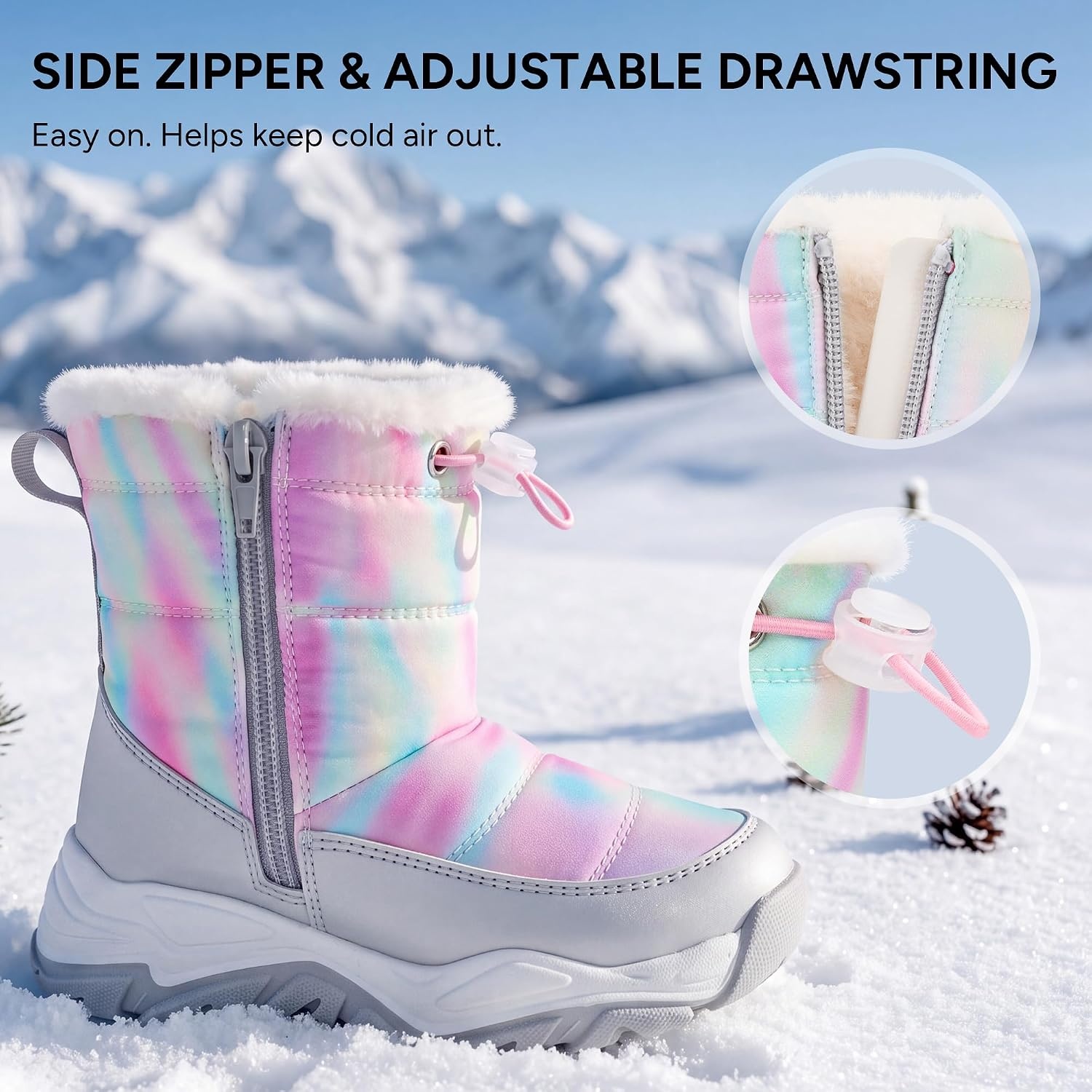 Stelle Toddler Girls Snow Boots Lightweight Pull-On Winter Boots(Rainbow)