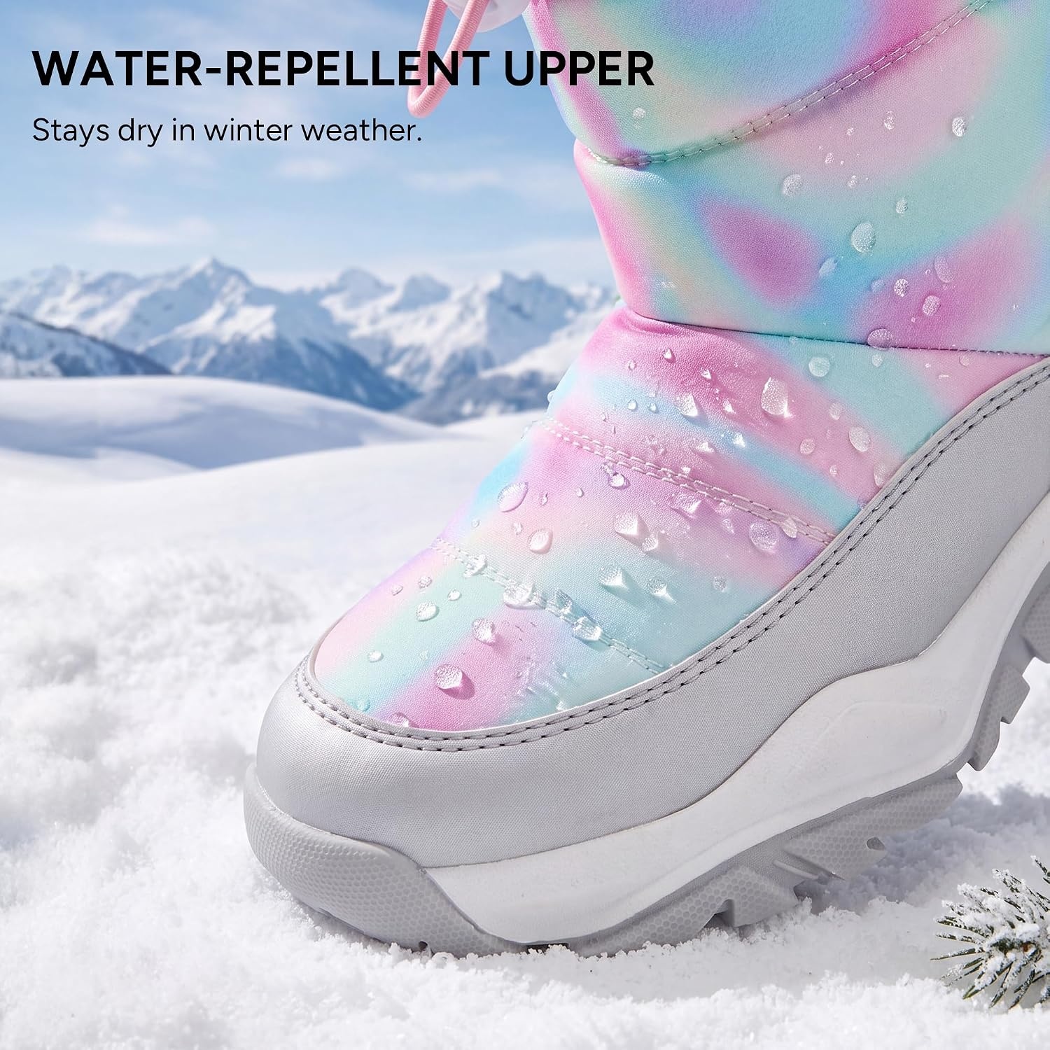 Stelle Toddler Girls Snow Boots Lightweight Pull-On Winter Boots(Rainbow)