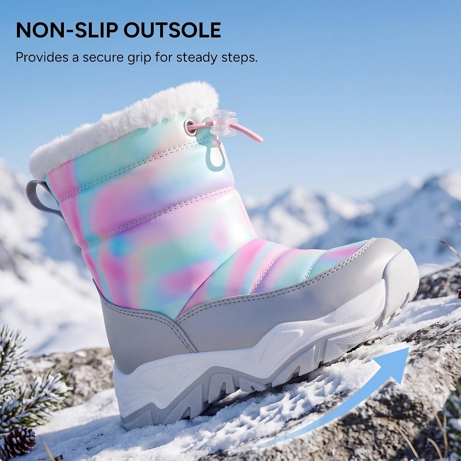Stelle Toddler Girls Snow Boots Lightweight Pull-On Winter Boots(Rainbow)