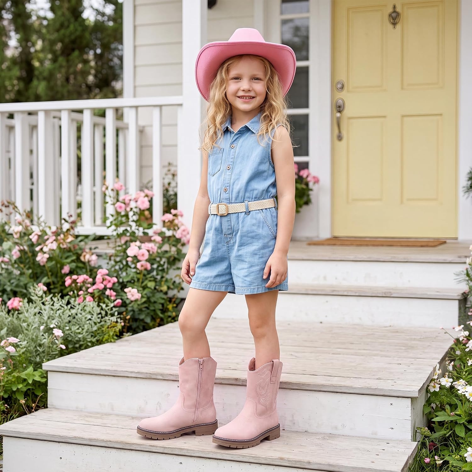 Stelle Kids Cowboy Boots Toddler Girls Boys Western Boots(Pink)