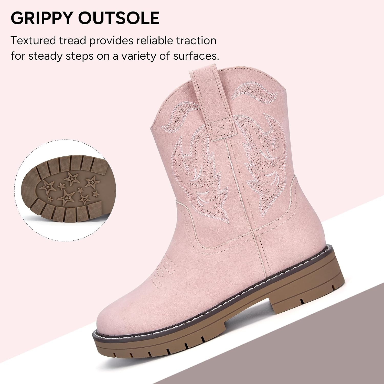 Stelle Kids Cowboy Boots Toddler Girls Boys Western Boots(Pink)