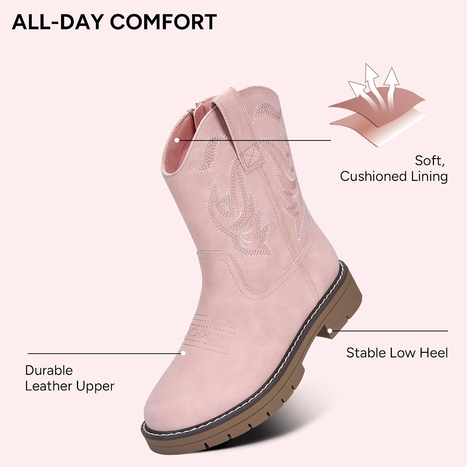 Stelle Kids Cowboy Boots Toddler Girls Boys Western Boots(Pink)