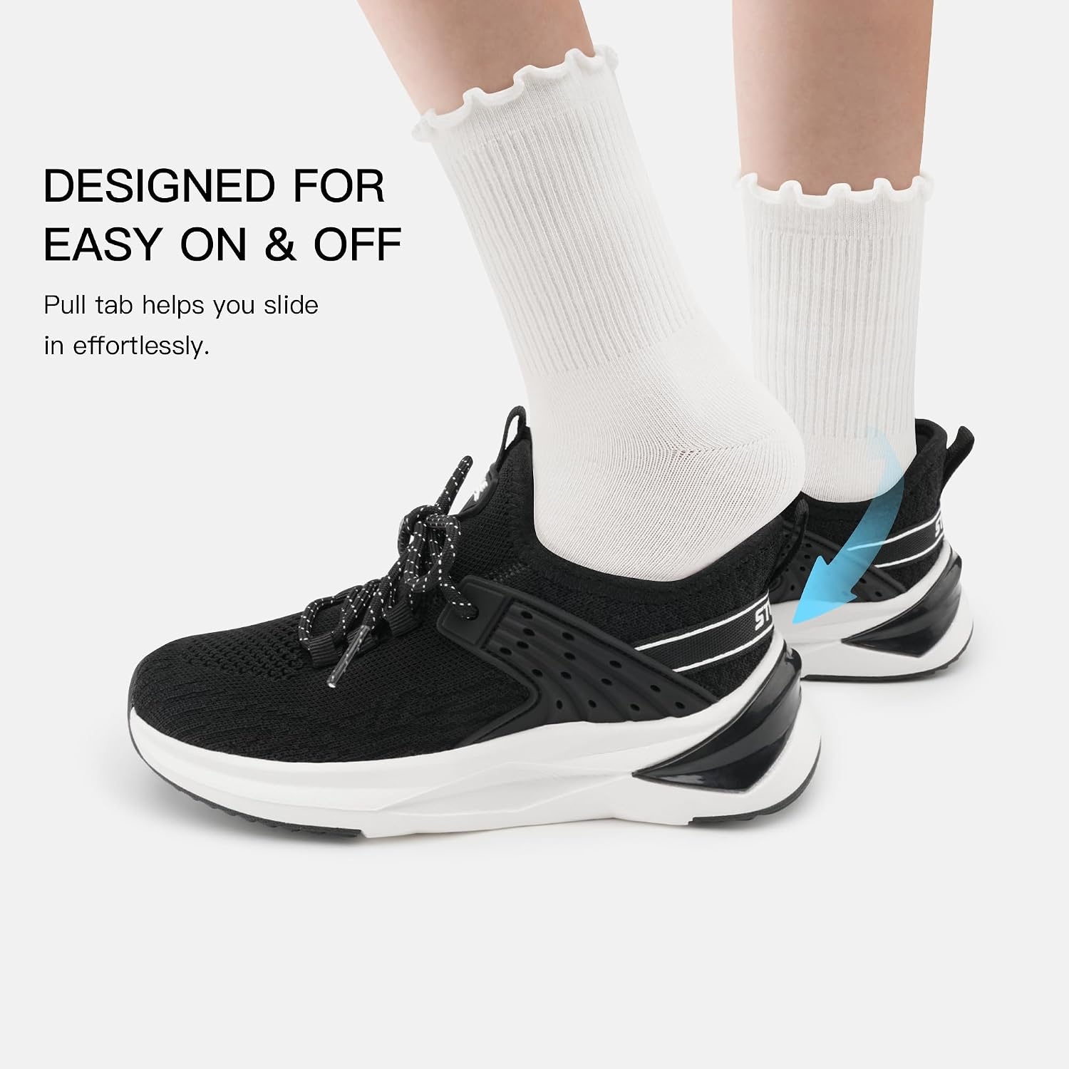 Stelle Girls Tennis Shoes Slip-on Kids Sneakers Lightweight Running Shoe Boys Walking Athletic Flats for Little/Big Kids(Black)