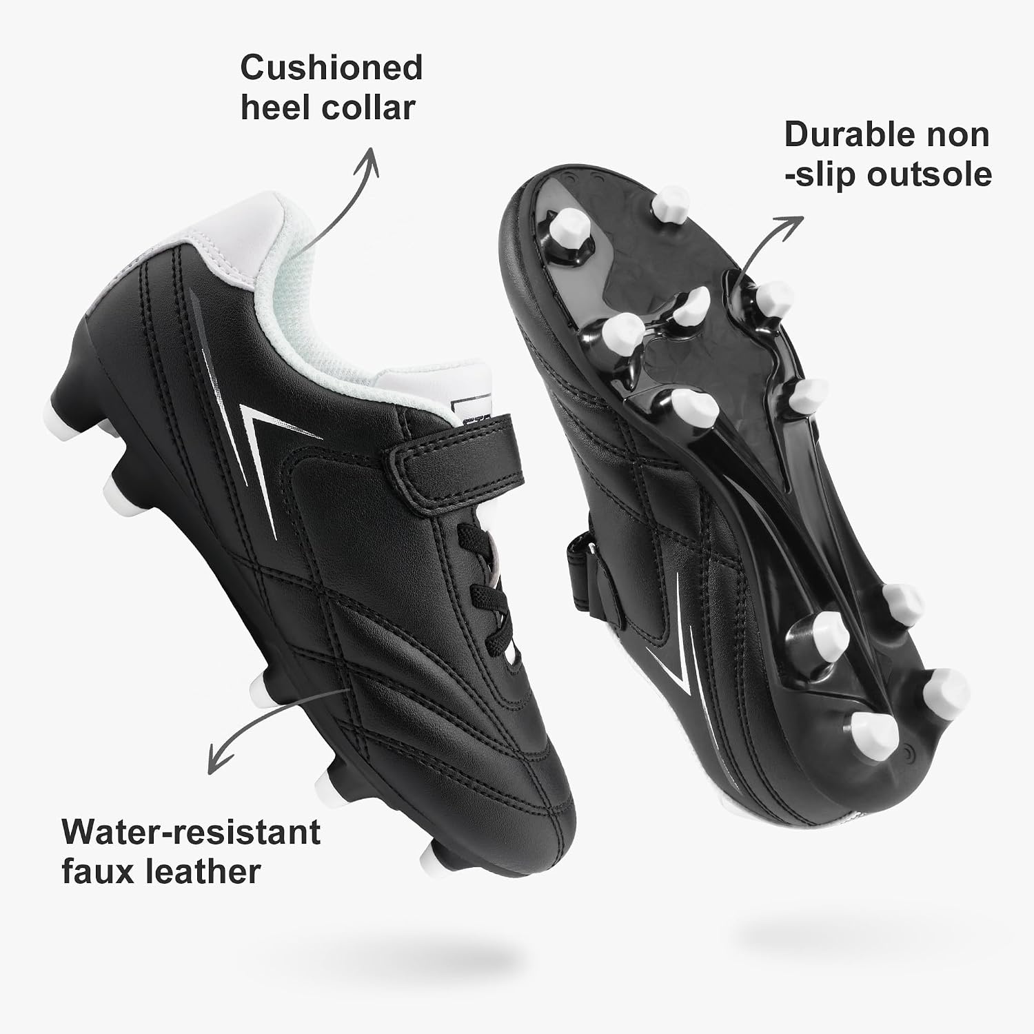 Stelle Kids Girls Soccer Cleats for Training Matches Outdoor Play | Firm Ground Lightweight Upper Secure Lace-Up Fit Breathable Lining Cushioned Collar Baseball&Softball Little to Big Kids(Black)