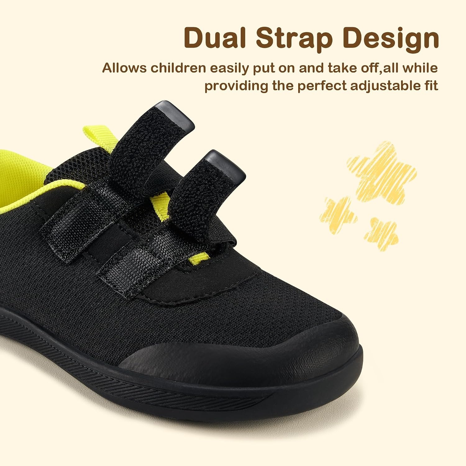 Stelle Toddler Girls Wide Toe Box Shoes | Kids Barefoot Sneakers Boys Zero Drop Minimalist Breathable Lightweight Non Slip Walking Running Shoes(Black)