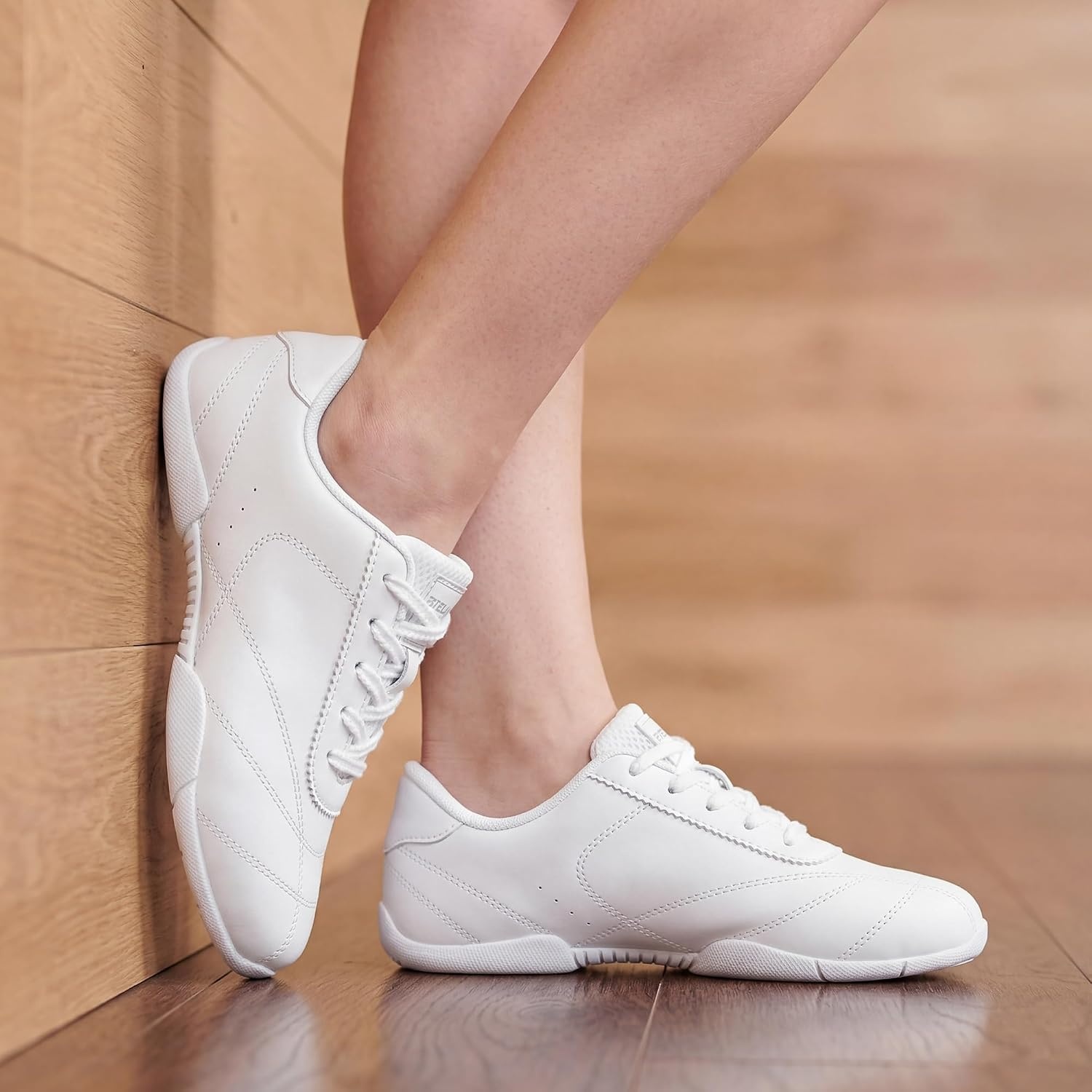 Stelle Cheer Shoes Women Leather Cheerleading Dance Sneakers | Lightweight Athletic Training Tennis Shoes for Youth and Women – Supportive Sole for Cheer Competition and Practice(White-pu)