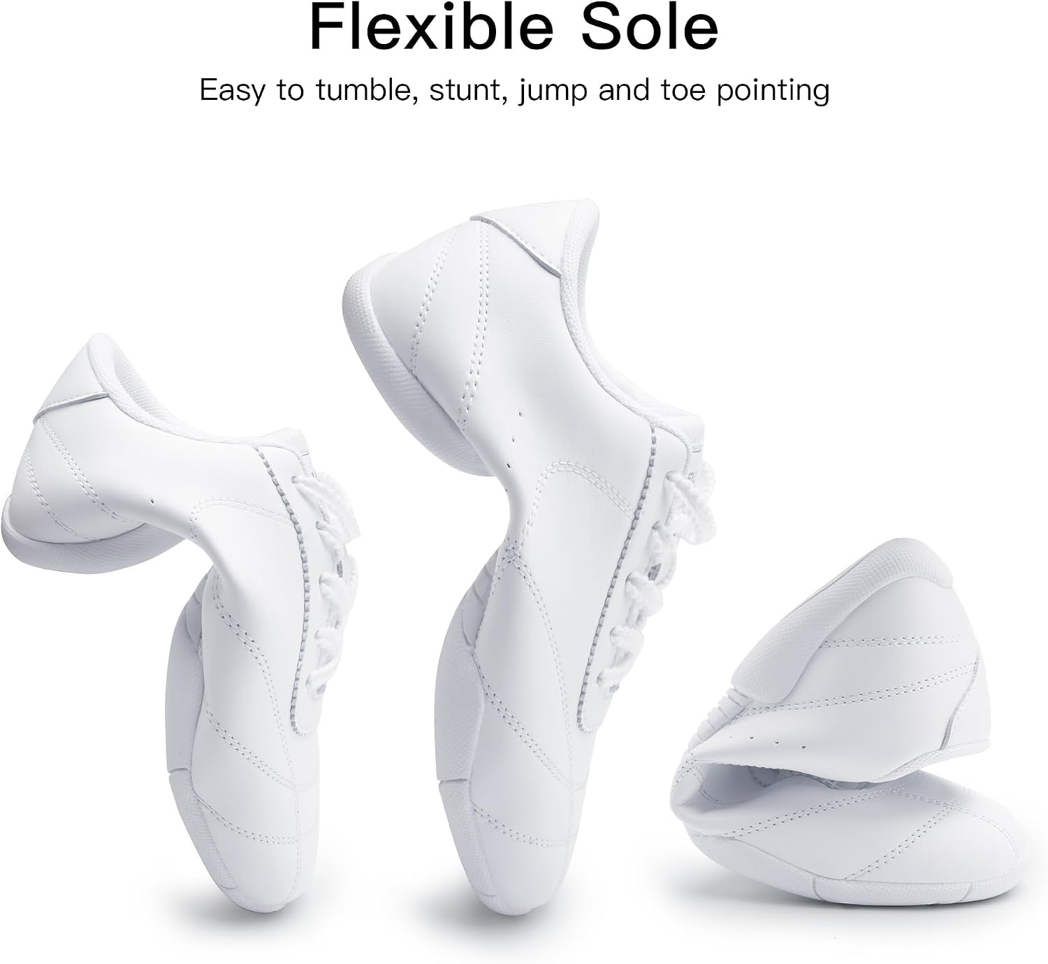 Stelle Cheer Shoes Women Leather Cheerleading Dance Sneakers | Lightweight Athletic Training Tennis Shoes for Youth and Women – Supportive Sole for Cheer Competition and Practice(White-pu)