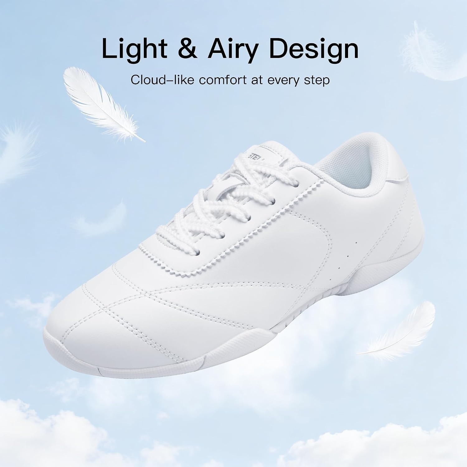 Stelle Cheer Shoes Women Leather Cheerleading Dance Sneakers | Lightweight Athletic Training Tennis Shoes for Youth and Women – Supportive Sole for Cheer Competition and Practice(White-pu)