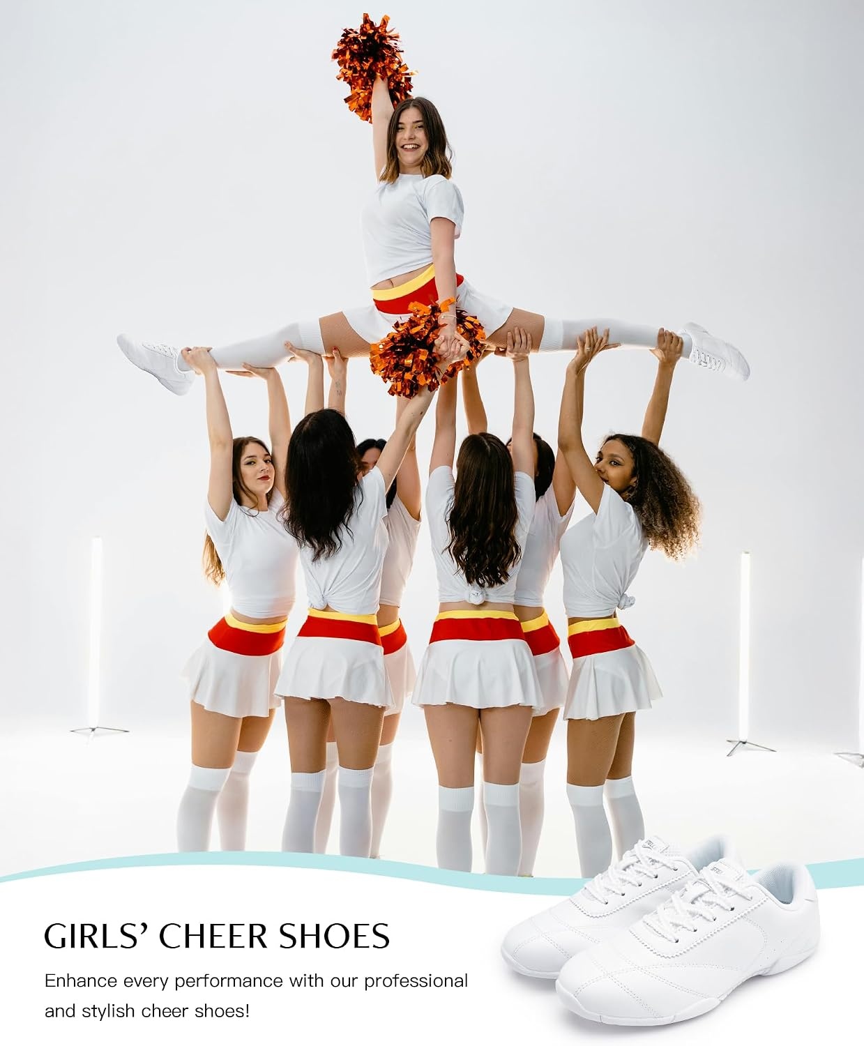 Stelle Cheer Shoes Women Leather Cheerleading Dance Sneakers | Lightweight Athletic Training Tennis Shoes for Youth and Women – Supportive Sole for Cheer Competition and Practice(White-pu)