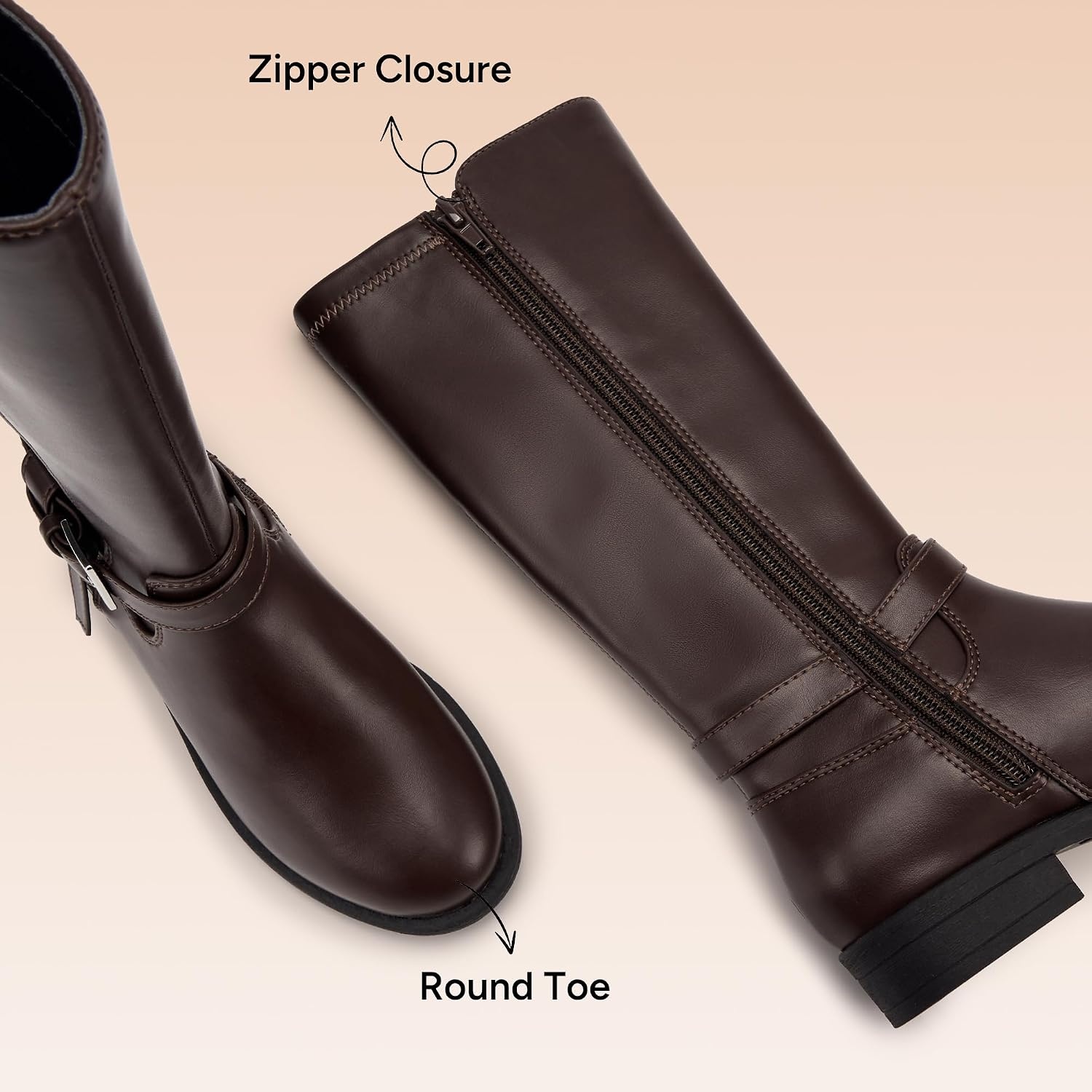 Stelle Girls Knee High Boots with Side Zipper Tall Boots(Espresso)