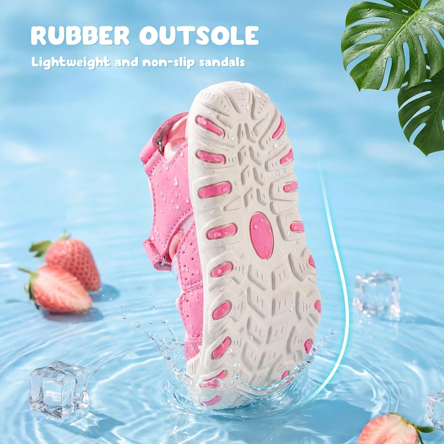 Stelle Boys Girls Closed-Toe Hiking Water Summer Sport Sandals(Strawberry Pop)