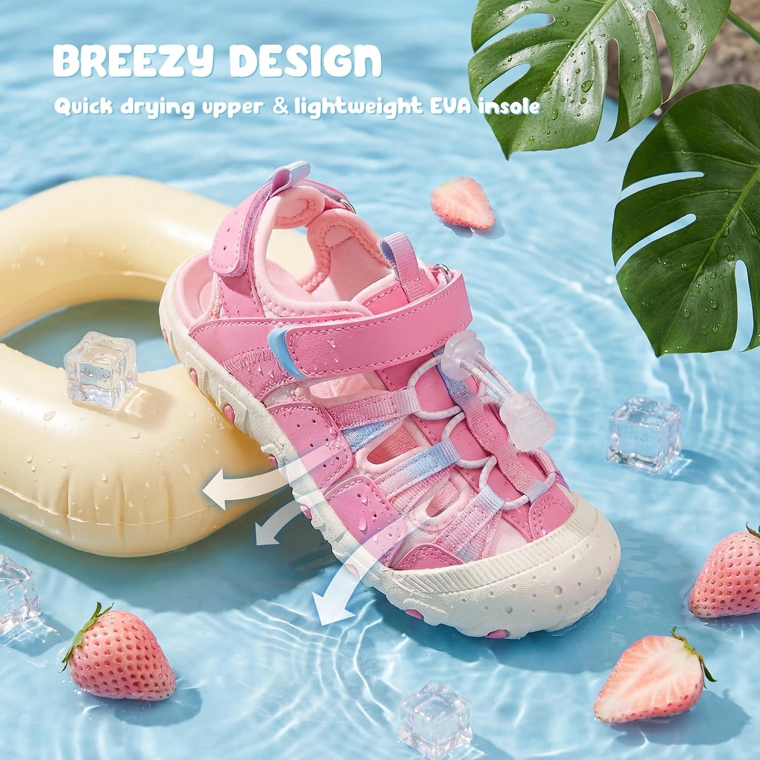 Stelle Boys Girls Closed-Toe Hiking Water Summer Sport Sandals(Strawberry Pop)