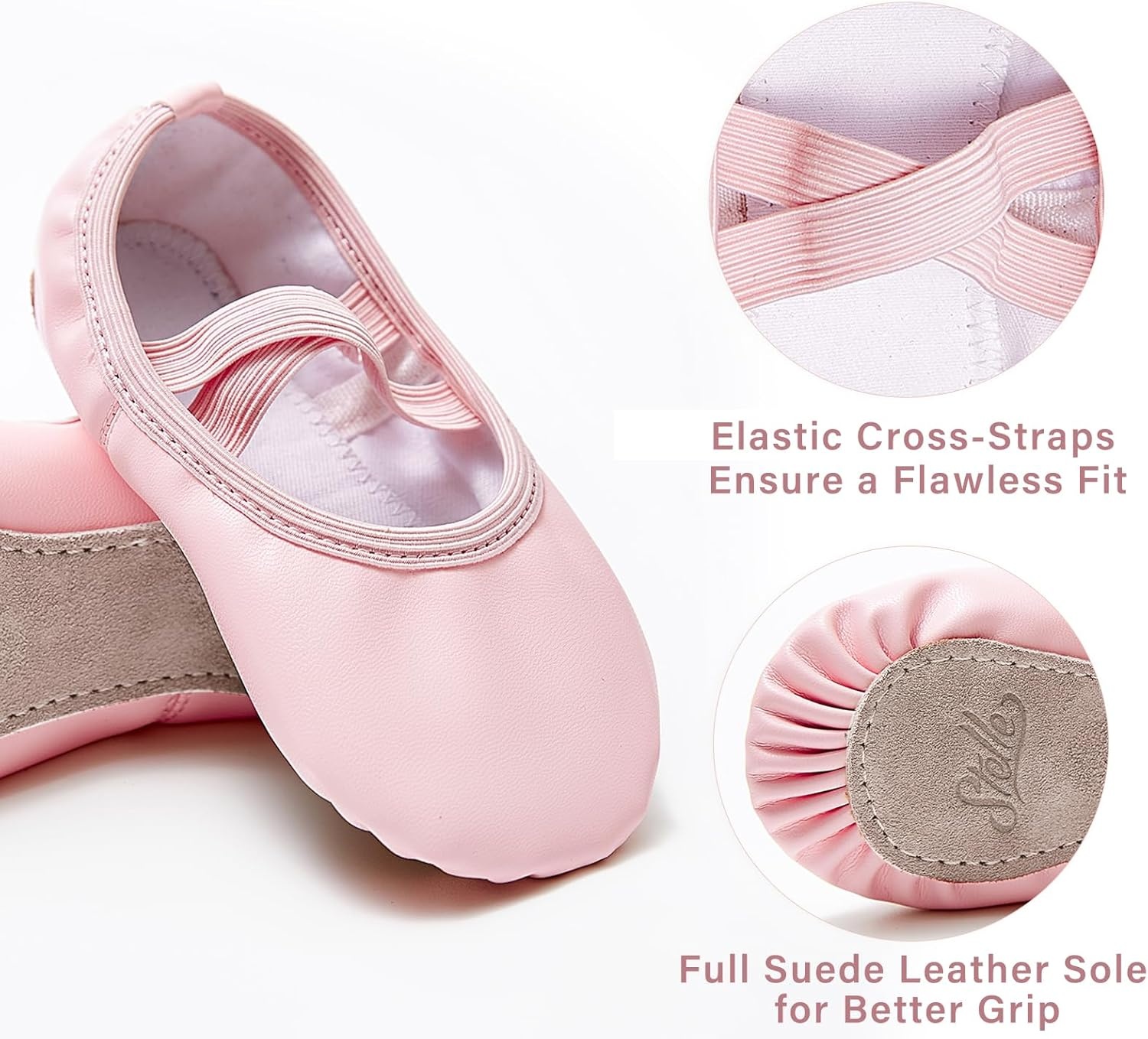 Stelle Ballet Shoes for Girls Soft Leather Dance Slippers Ballerina Shoes(Pink)
