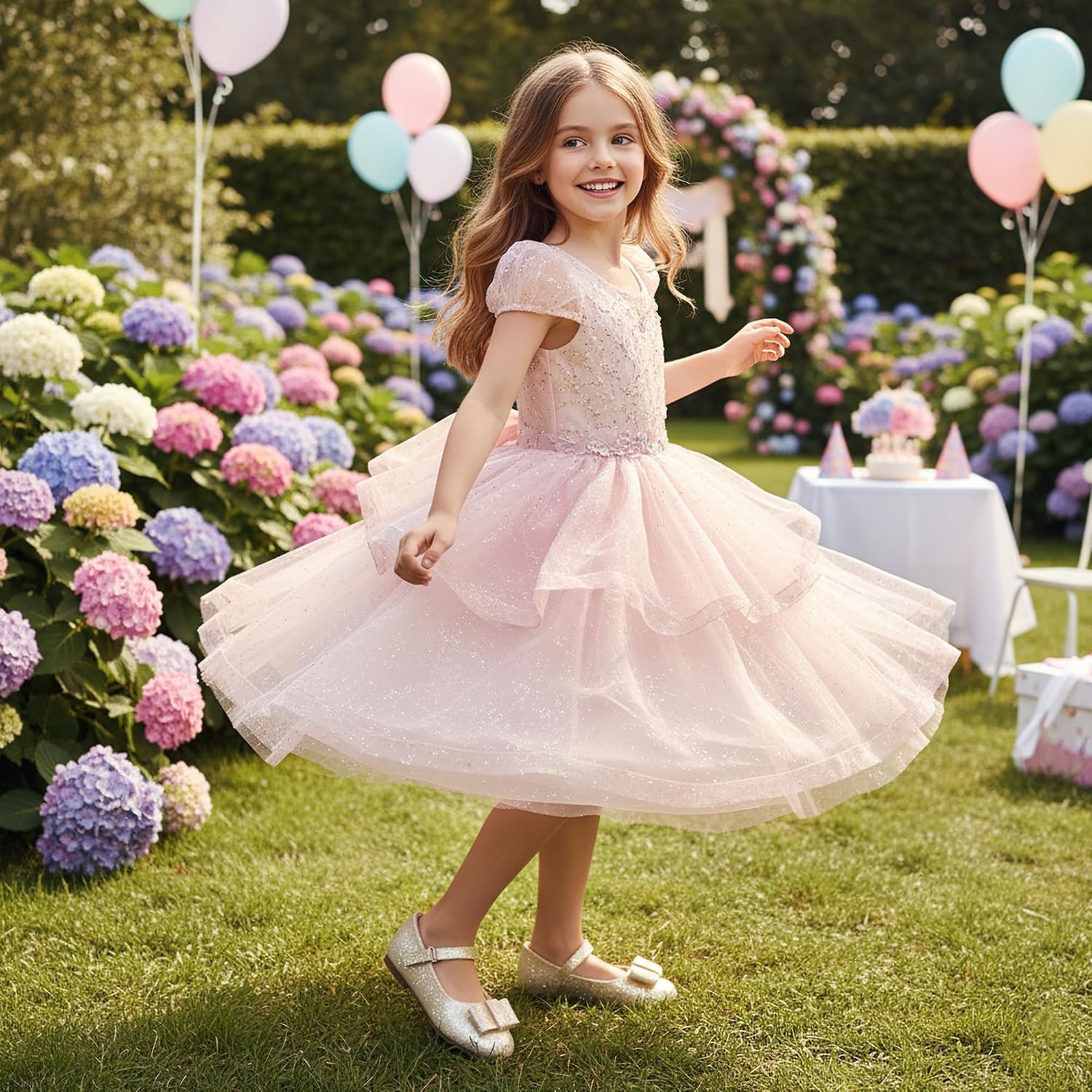 Stelle Girls Dress Shoes Toddler Mary Jane Shoes Flat with Bow for Toddler/Little Kids(Champagne Glimmer)