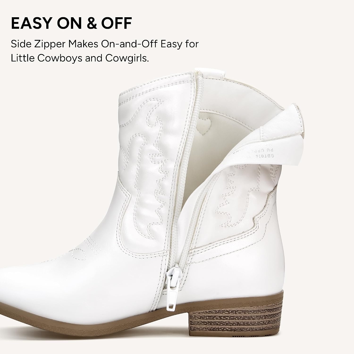 Stelle Girls Glitter Cowgirl Boots Toddler Kids Cowboy Boots(White)