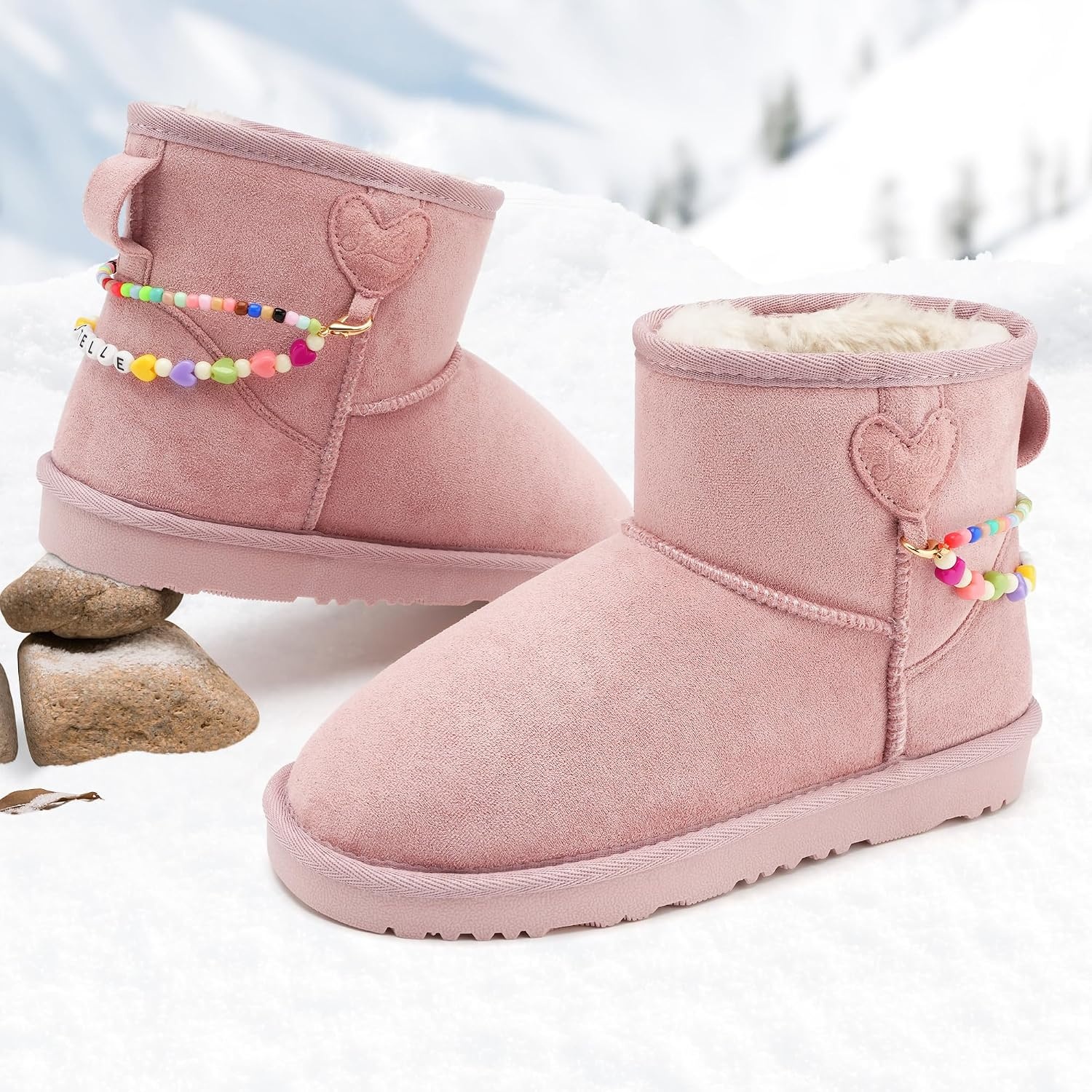 Stelle Girls Snow Boots Warm Winter Boots for Toddlers/Little/Big Kids(Pink)