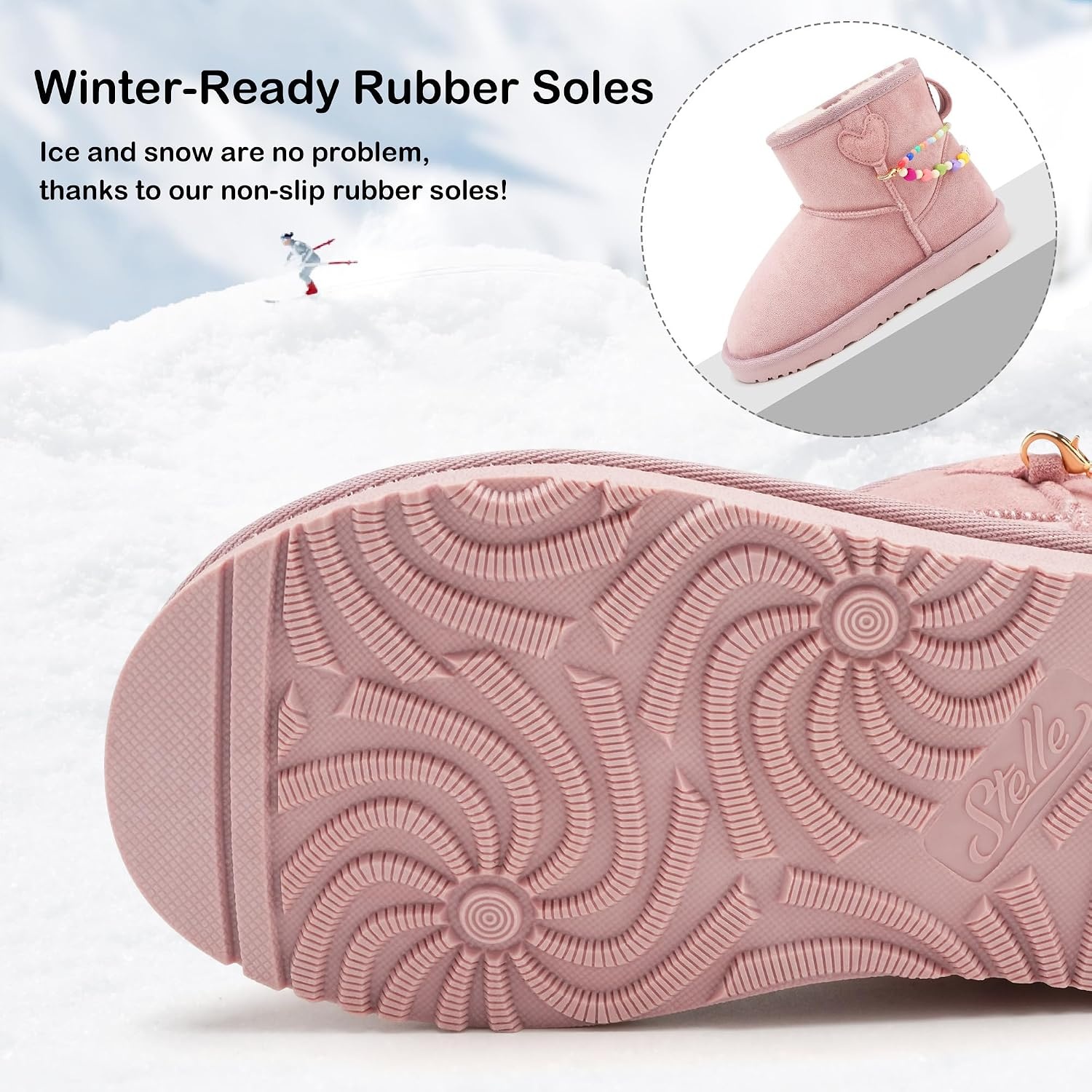 Stelle Girls Snow Boots Warm Winter Boots for Toddlers/Little/Big Kids(Pink)