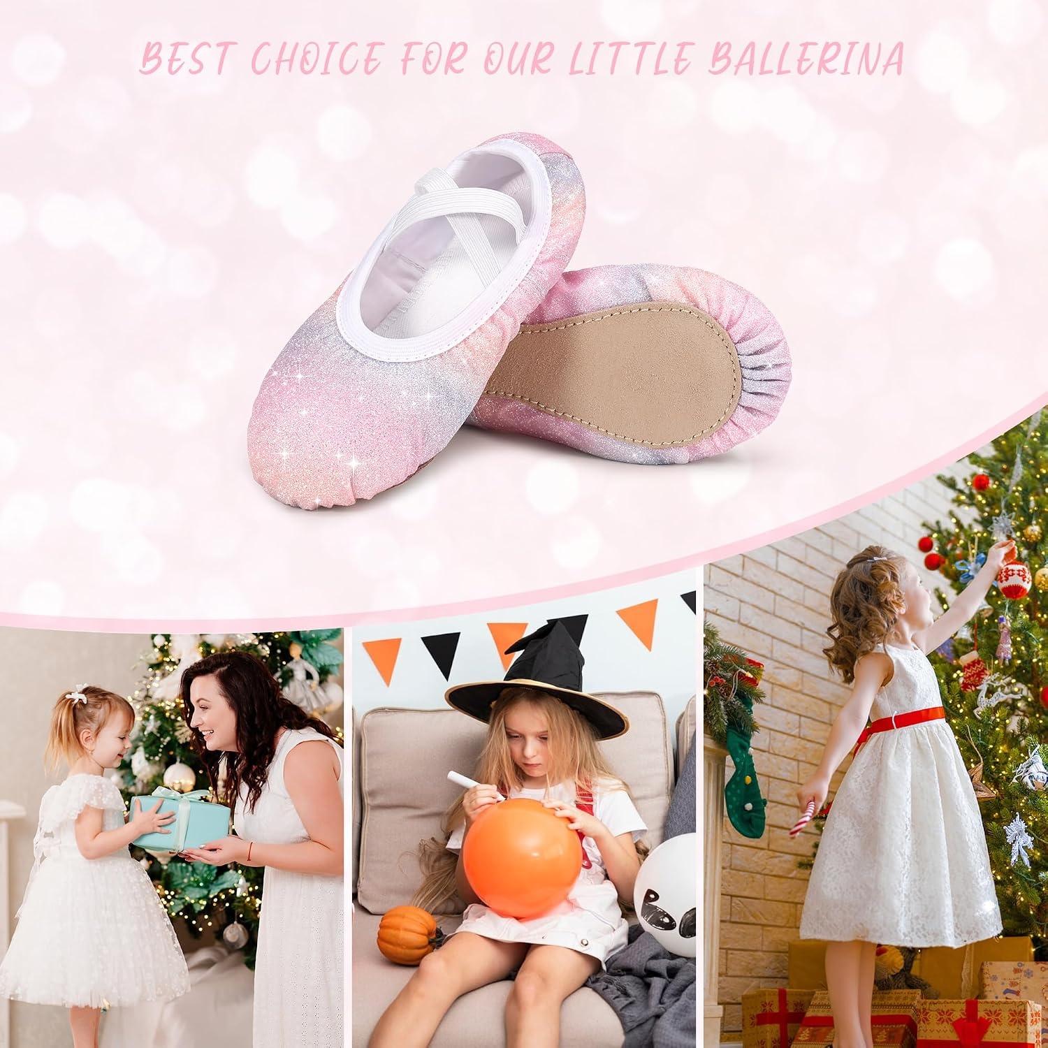 Stelle Ballet Shoes for Girls Glitter | Metallic Faux Leather Ballet Slippers Dance Shoes for Toddler/Little/Big Kids(Pink Ombre)
