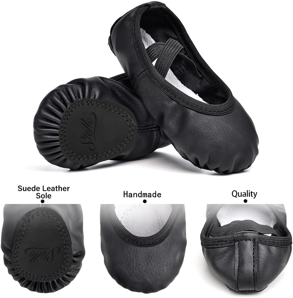 Stelle Ballet Shoes for Girls Toddler Soft Leather Split Sole Practice(Black)