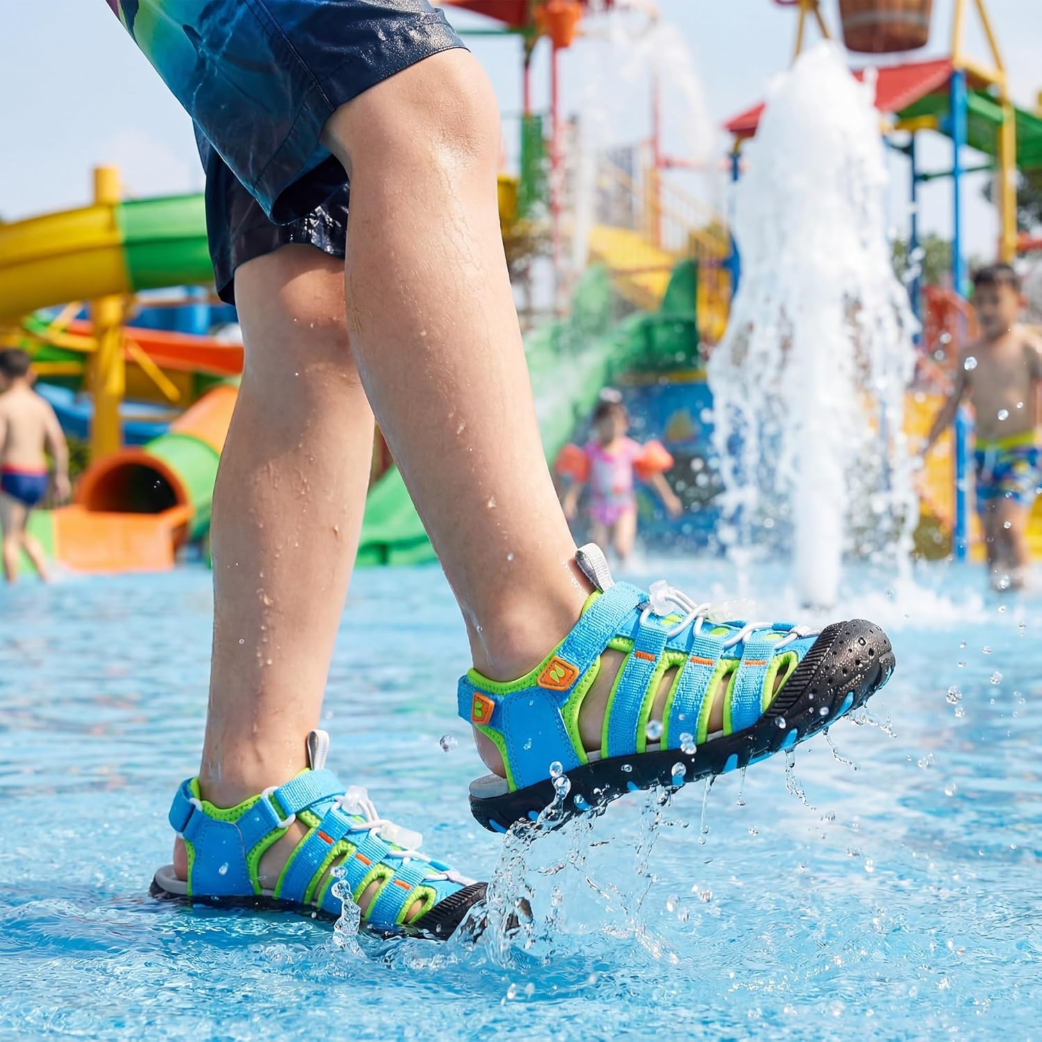 Stelle Girls Closed-Toe Water Hiking Beach Outdoor Sport Sandals | Adjustable Hook-and-Loop Straps Boys & Girls Athletic Shoes Summer Everyday Wear Quick-Drying Materials Toddler to Big Kids(Acid Blue)